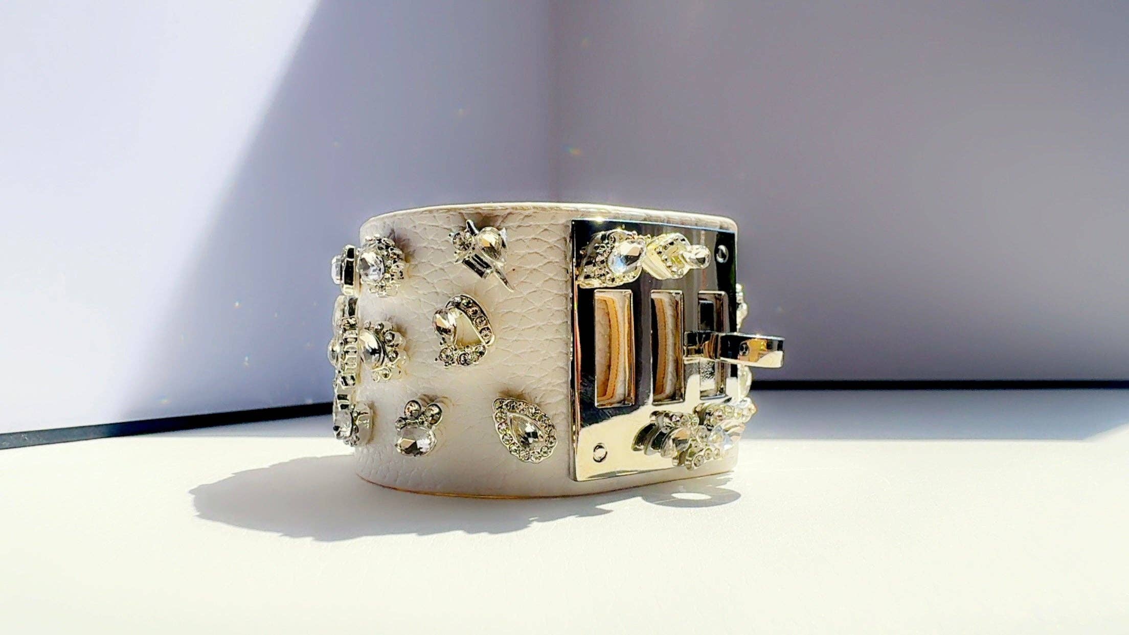 White and Silver Leather Cuff