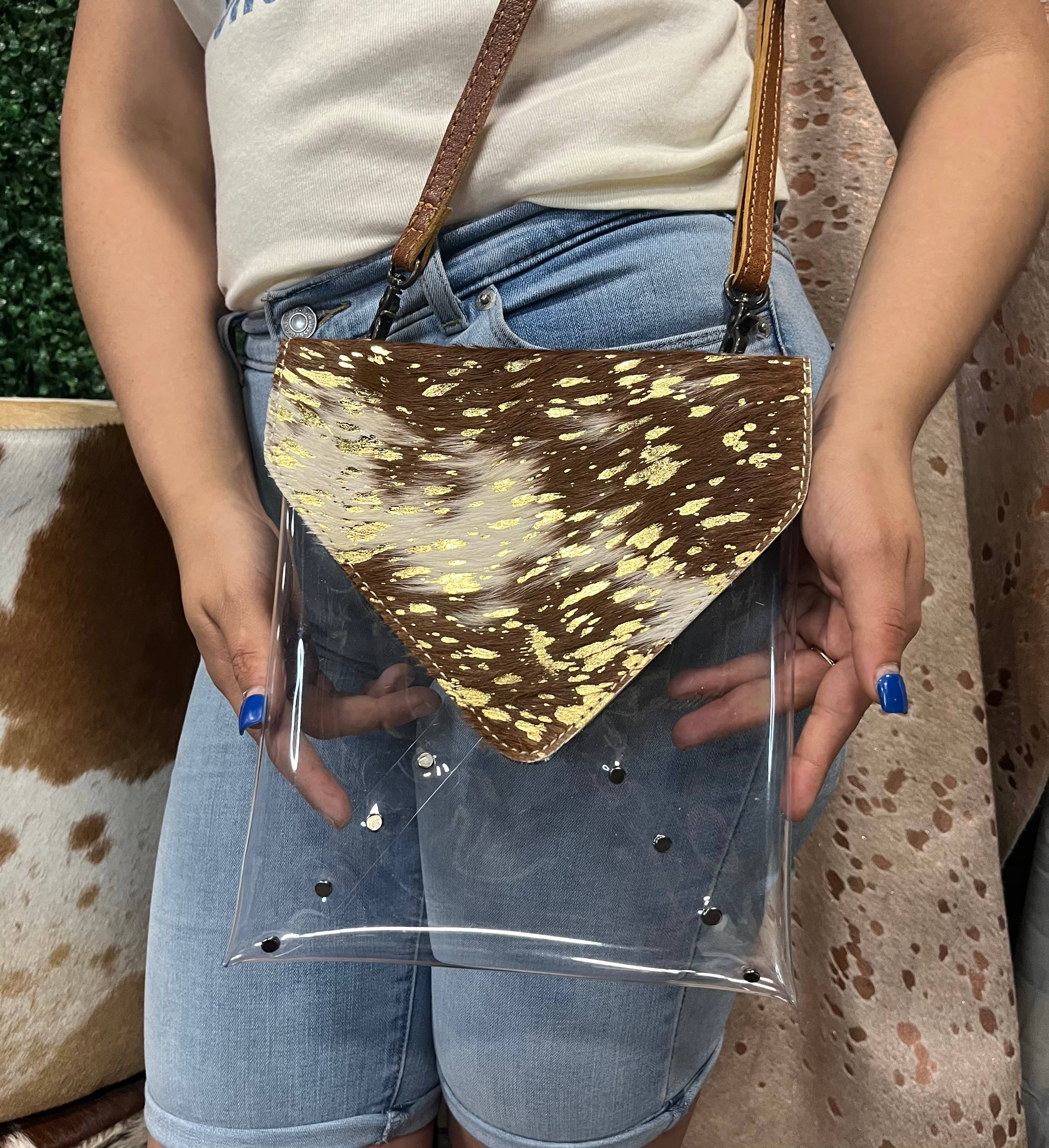 Tan Cowhide Clear Sling Bag