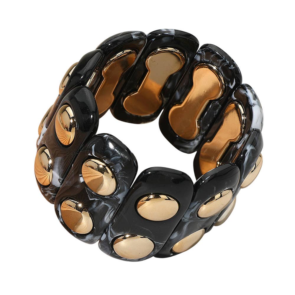 Chunky Wide Marbled Resin Dome Stretch Bracelet