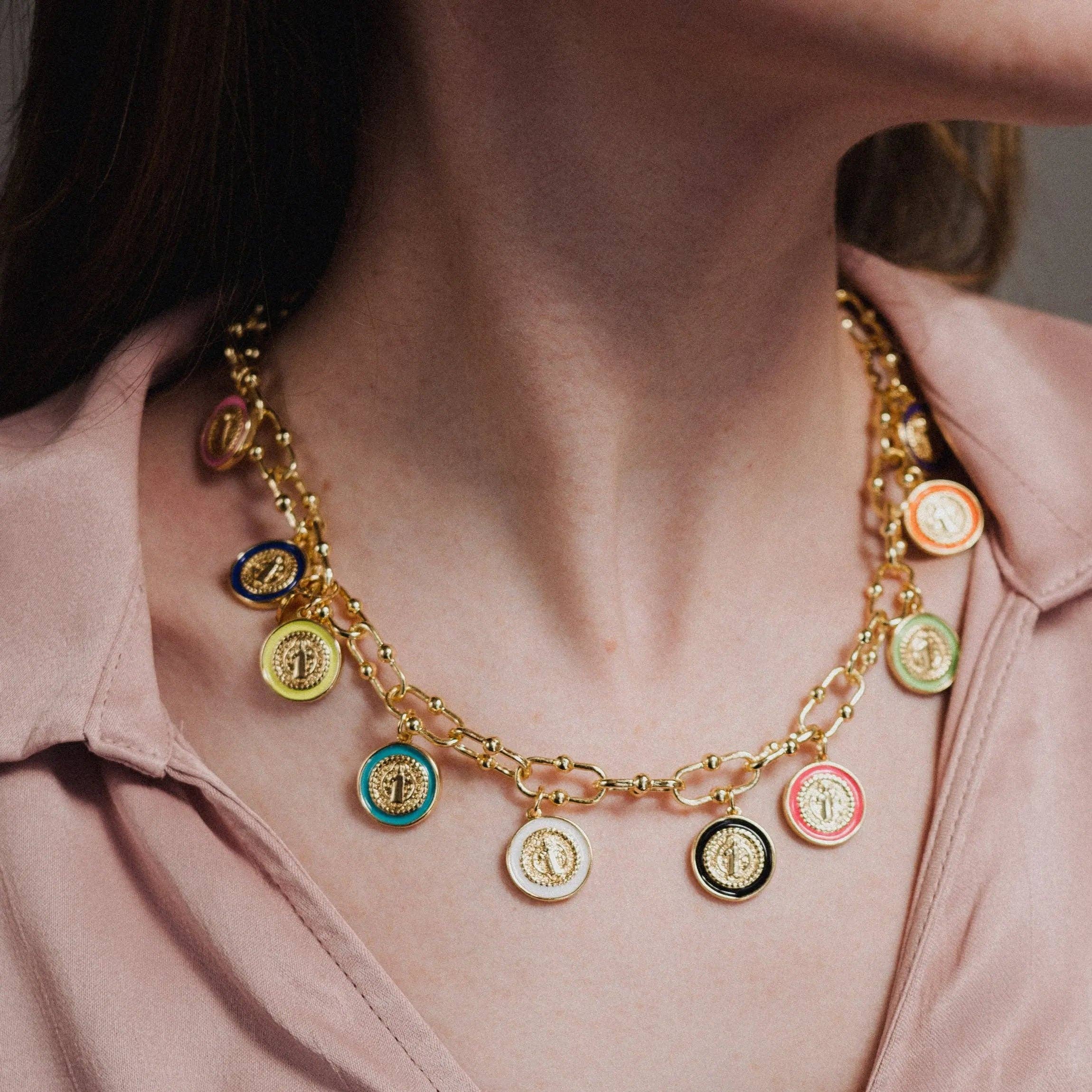 Catholic Necklace, Necklace with Colorful Charms