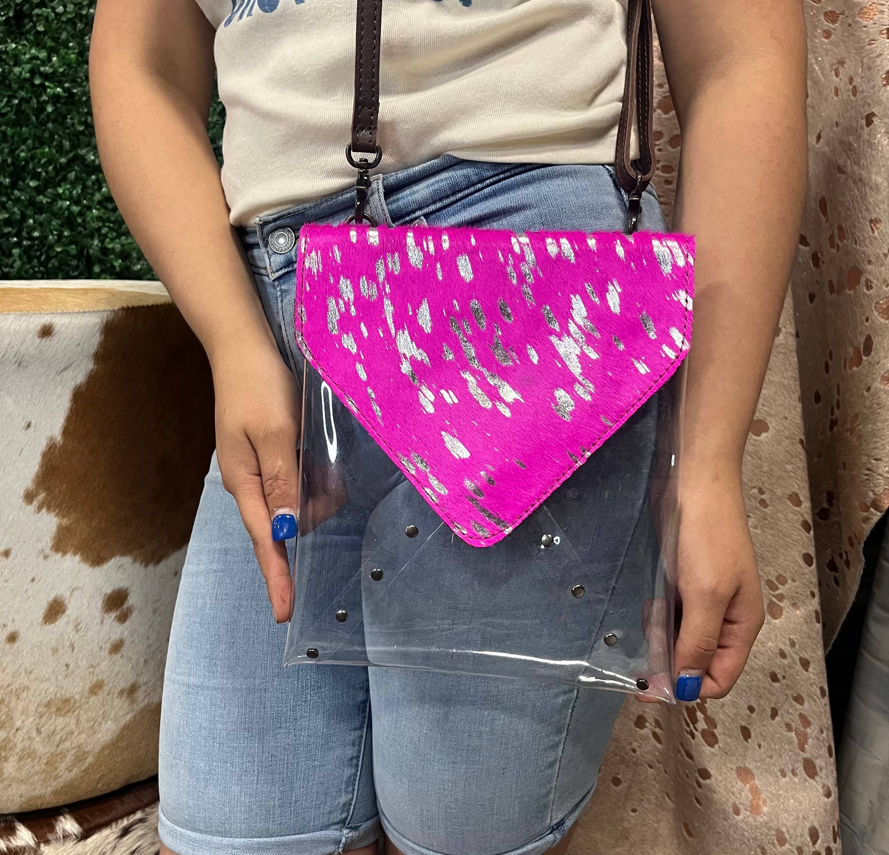 Pink Cowhide Clear Crossbody