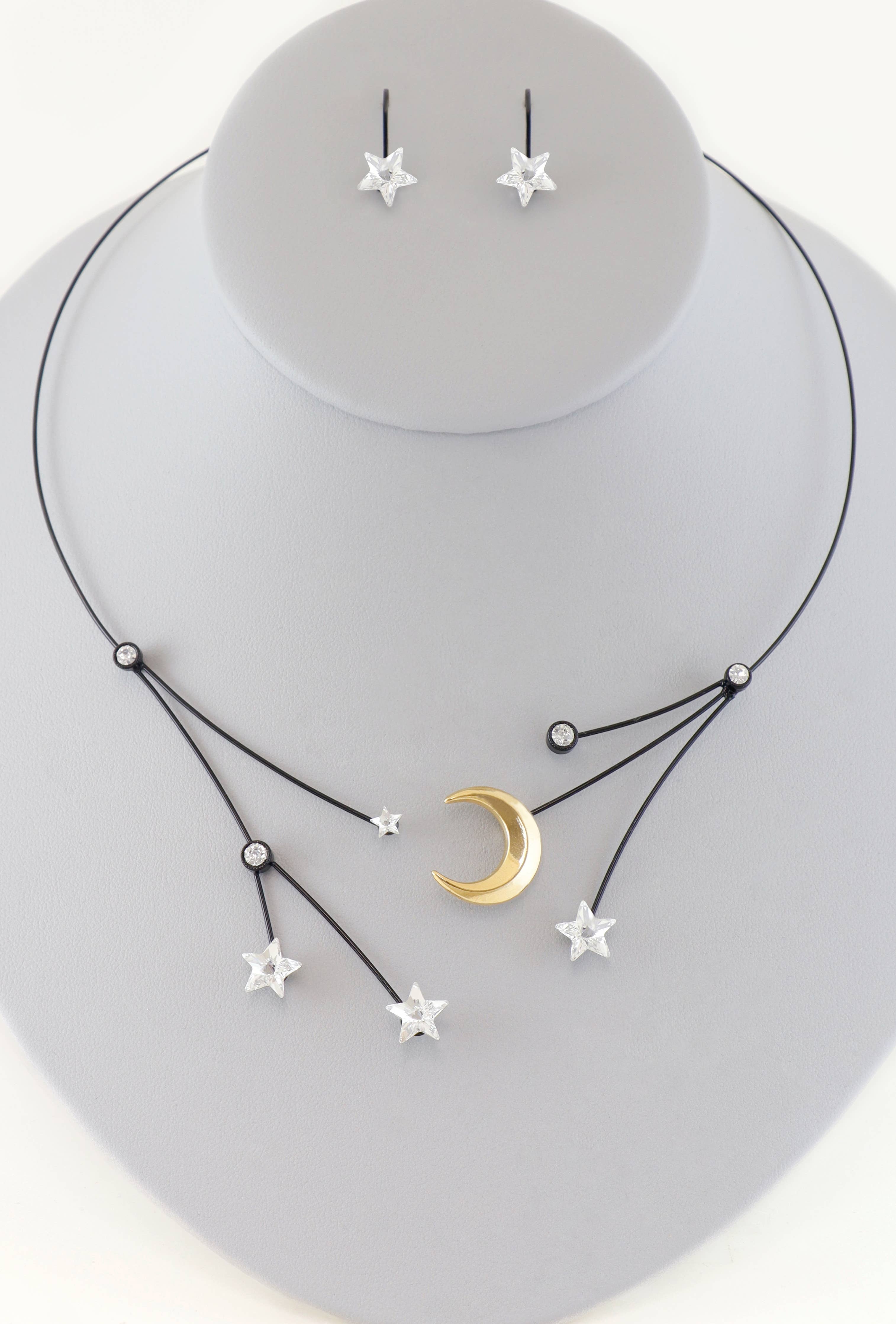 Moon & Stars Swarovski Crystal Necklace Set- ON SALE
