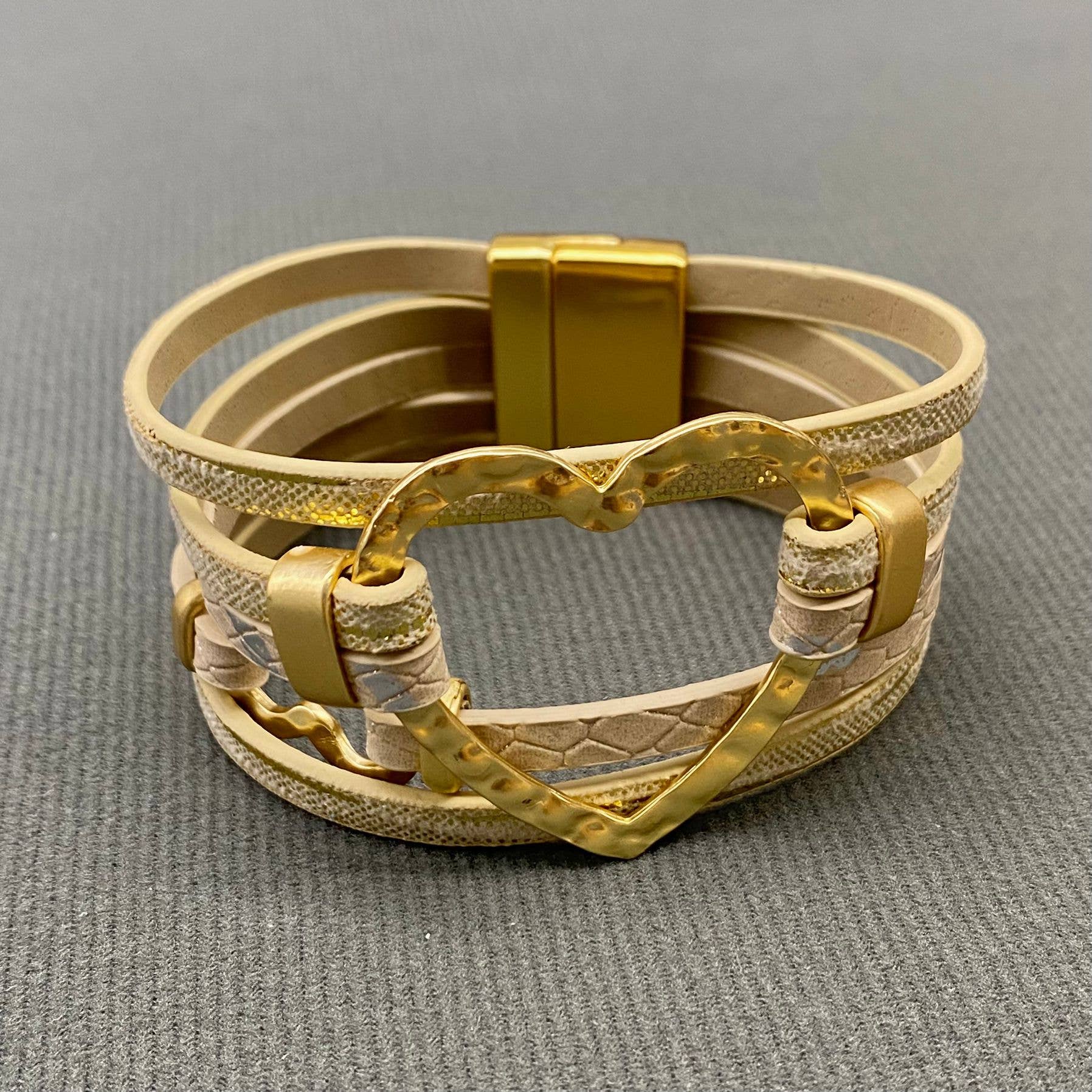 Double Heart Multi-layer Leather Magnetic Bracelet - LB