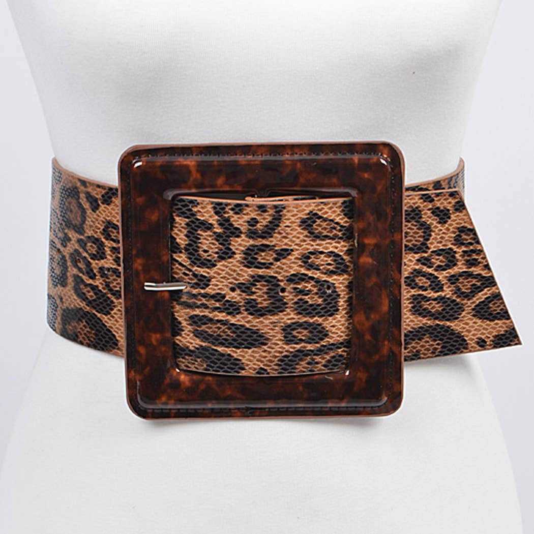Iconic Square Buckle Belt with Leopard Print