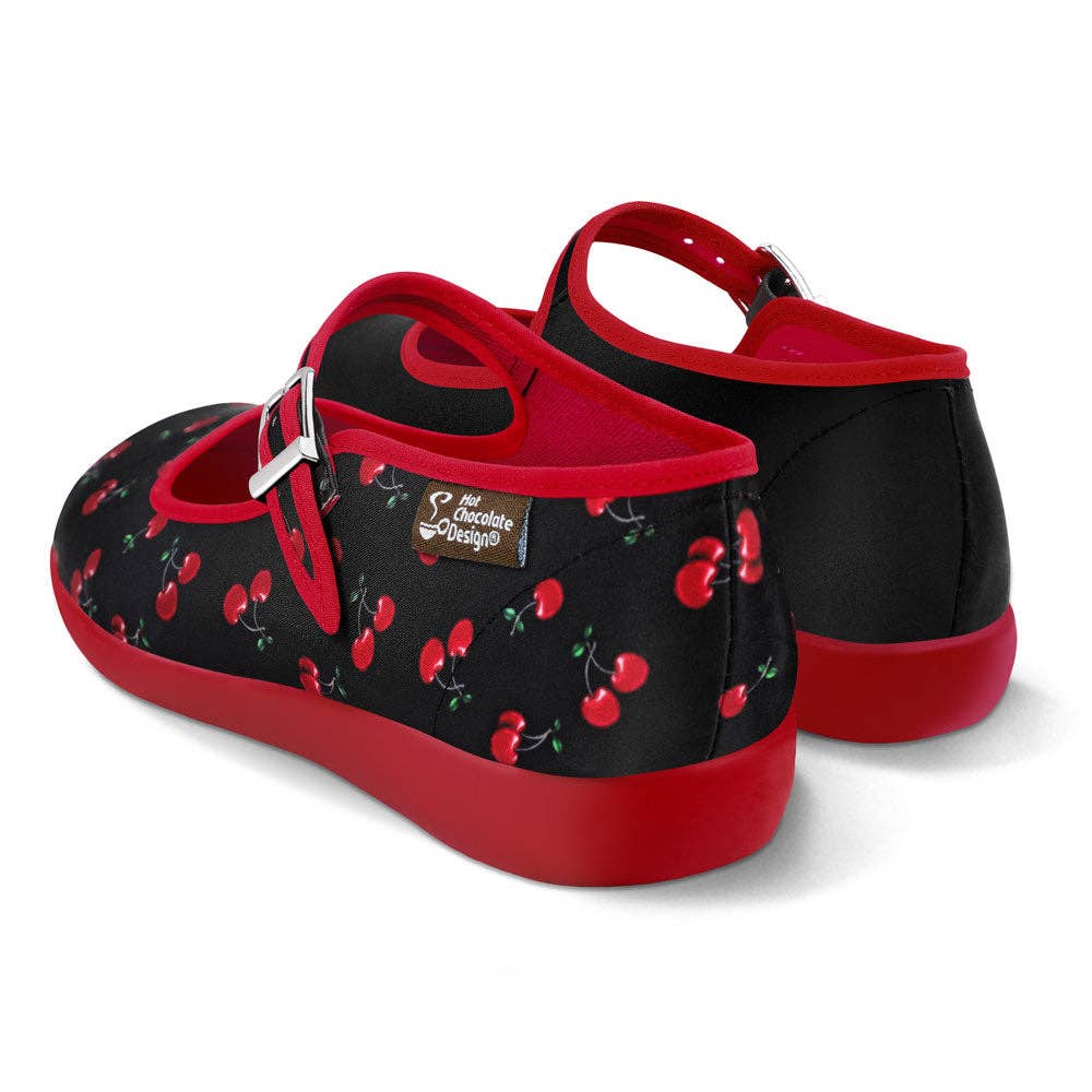 Chocolaticas® Cherry Black Women’s Mary Jane Flat Shoes-Final Sale-No Returns
