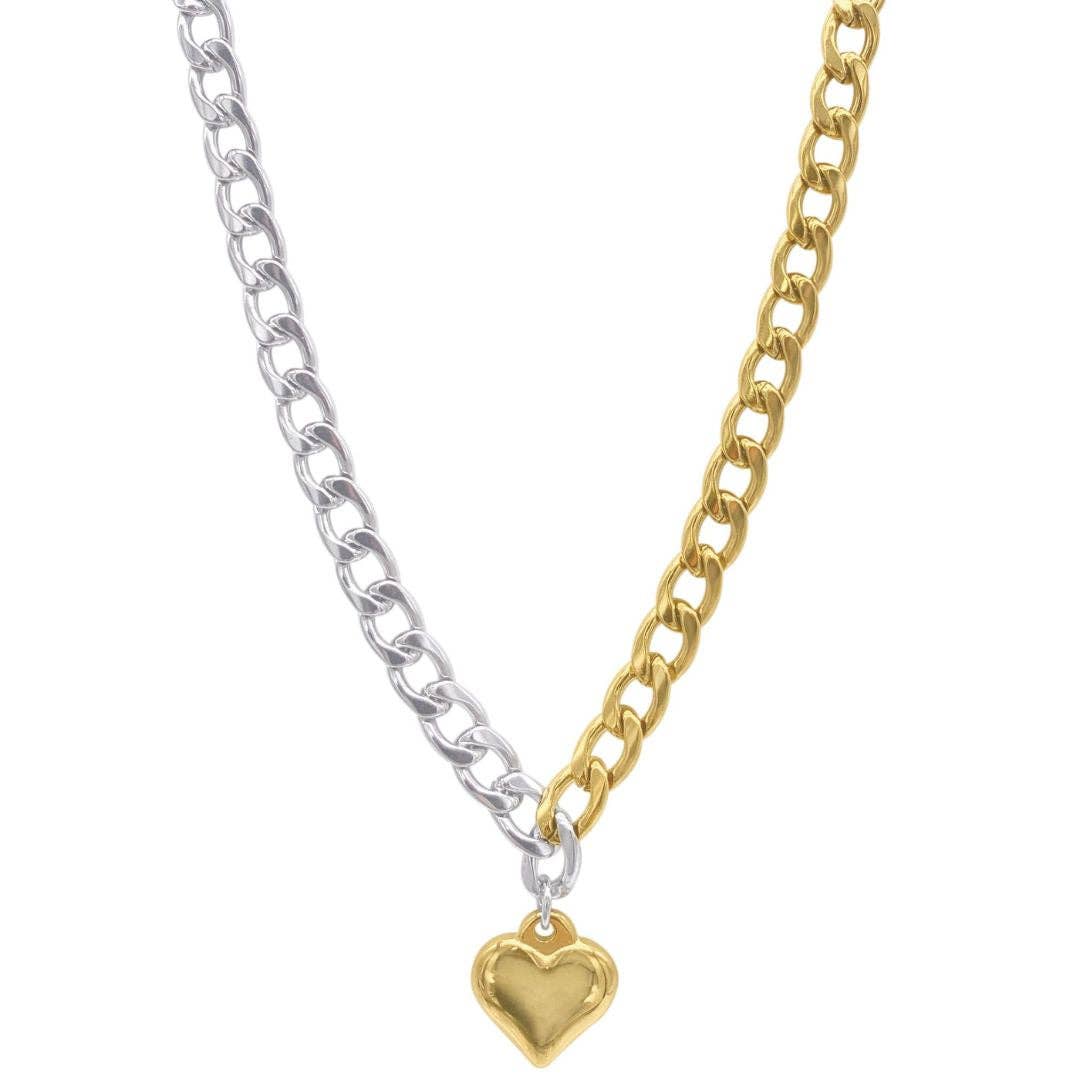Water Resistant Half and Half Heart Chain Toggle Necklace