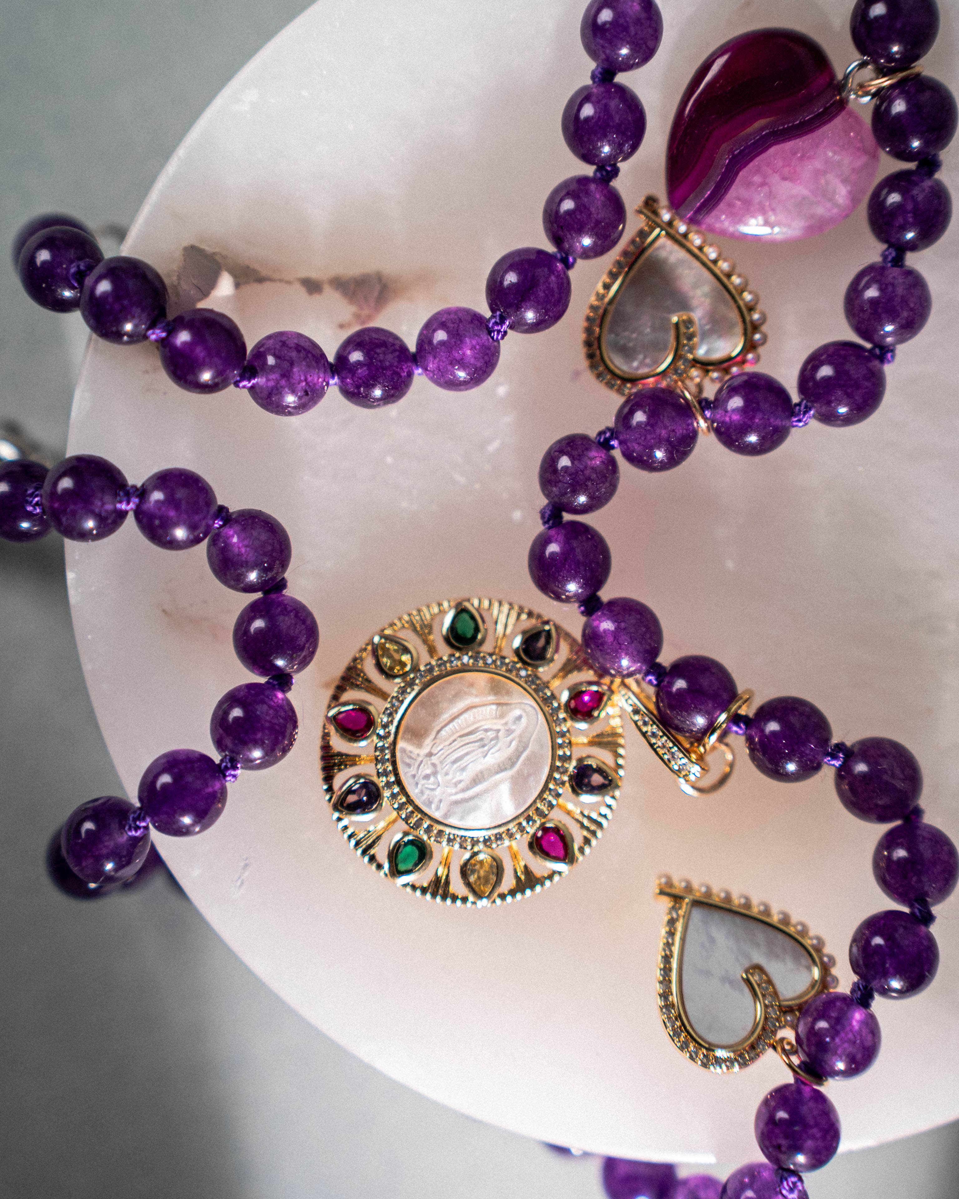Mother of Pearl and Agate Virgin Necklace