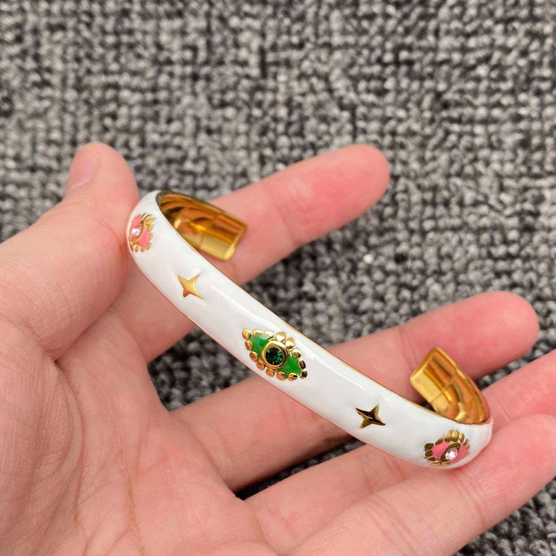 Colored Enamel Evil Eye 18K Gold Plated SS Cuff Bagnle - FGS