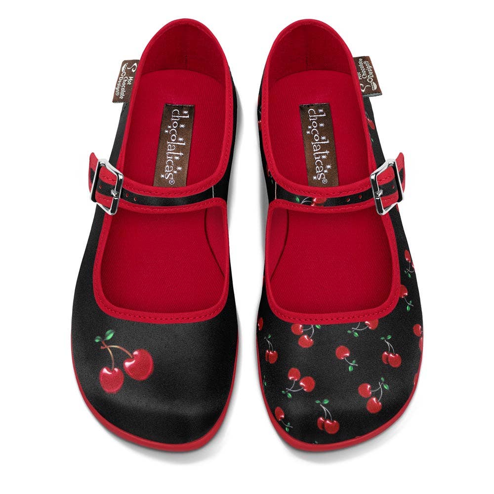 Chocolaticas® Cherry Black Women’s Mary Jane Flat Shoes-Final Sale-No Returns