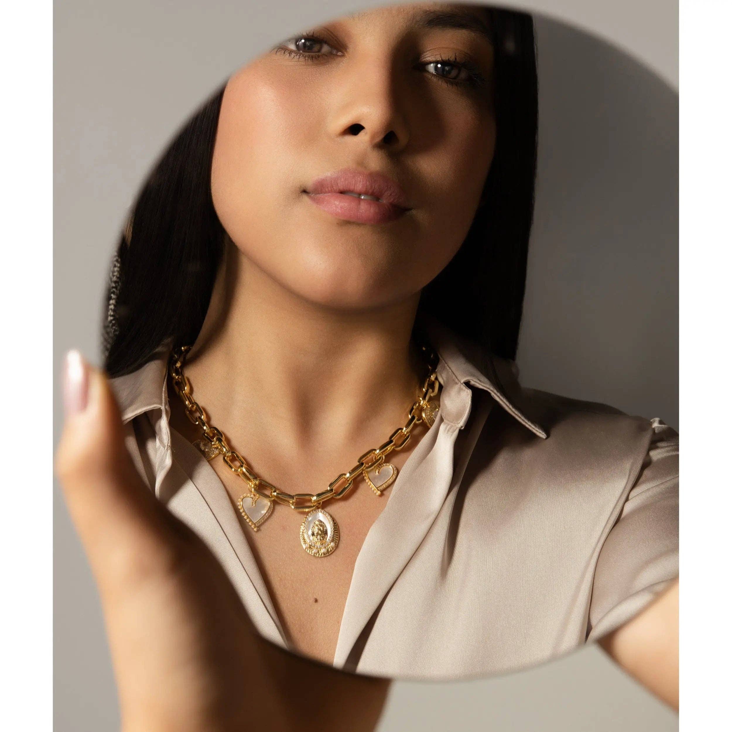 Beautiful Catholic Jewelry: Virgin Mary Hearts Charms Necklace