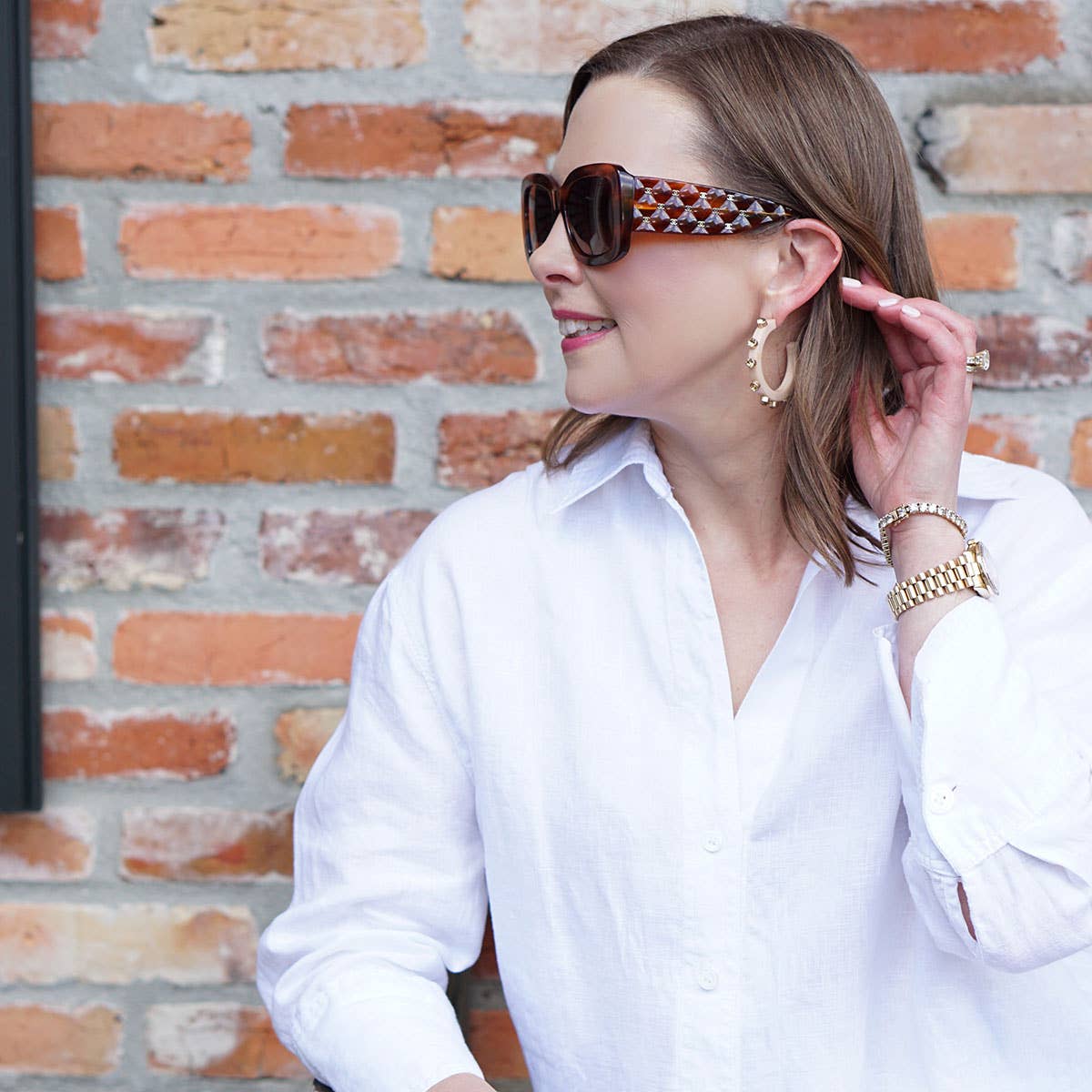 Renee Resin and Rhinestone Hoop Earrings