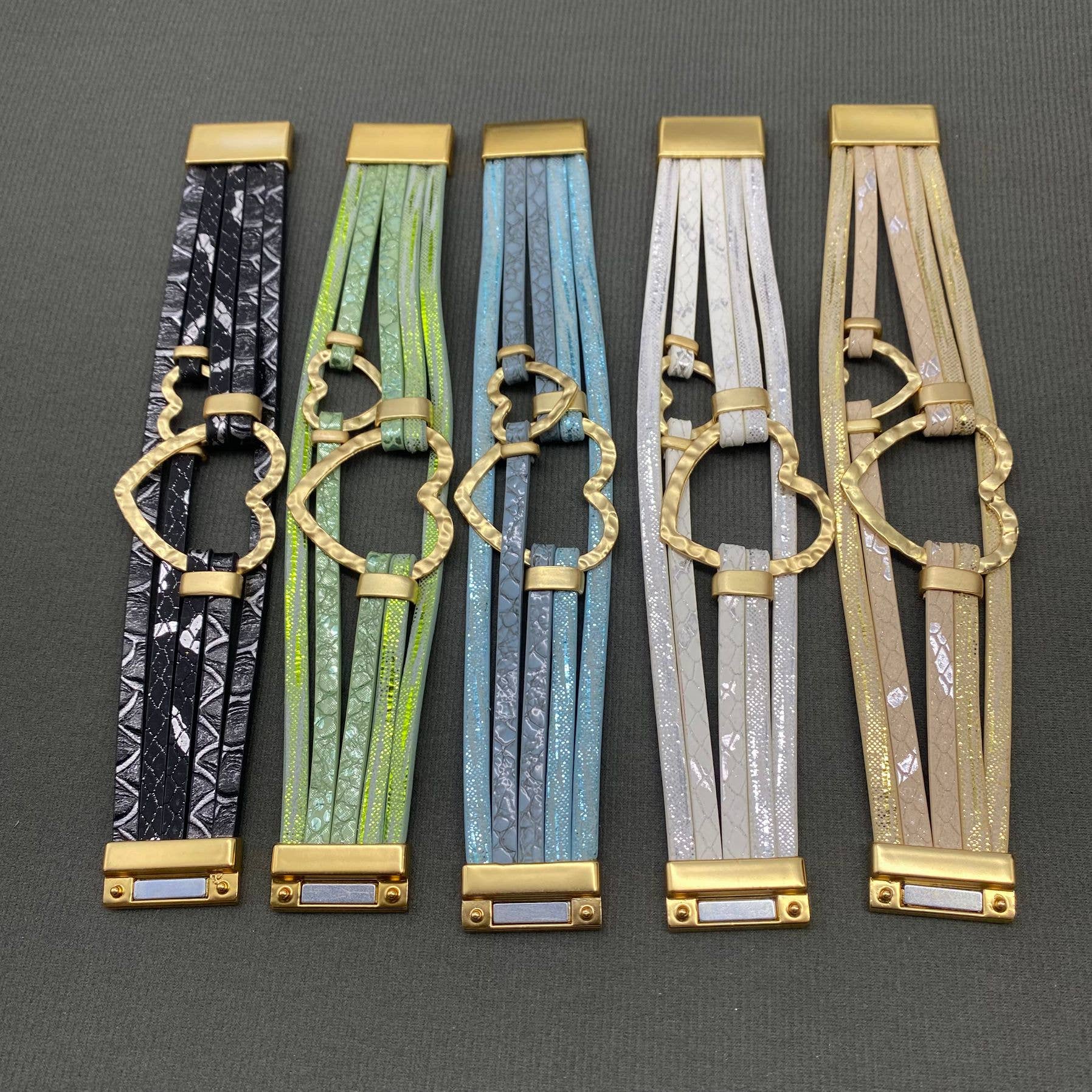 Double Heart Multi-layer Leather Magnetic Bracelet - LB