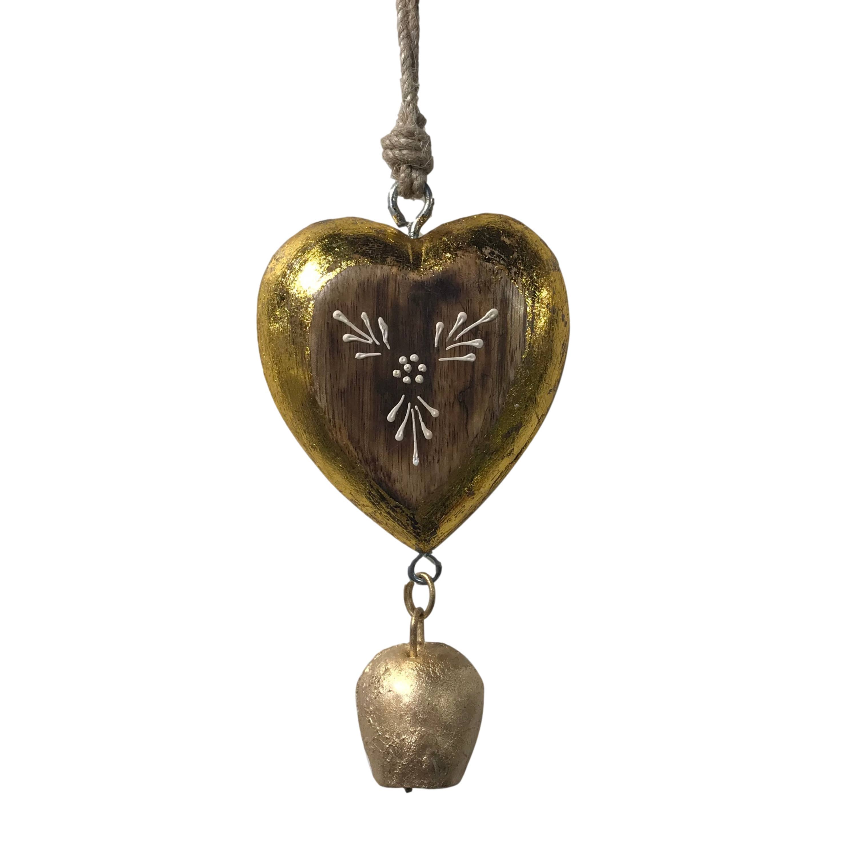 Set of 3 Solid Mango Wood Godiva Hearts Love Bells