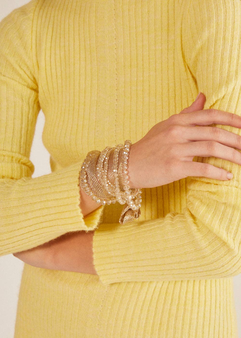 SIRIO FABRIC BRACELET + BEADS GOLD - N61