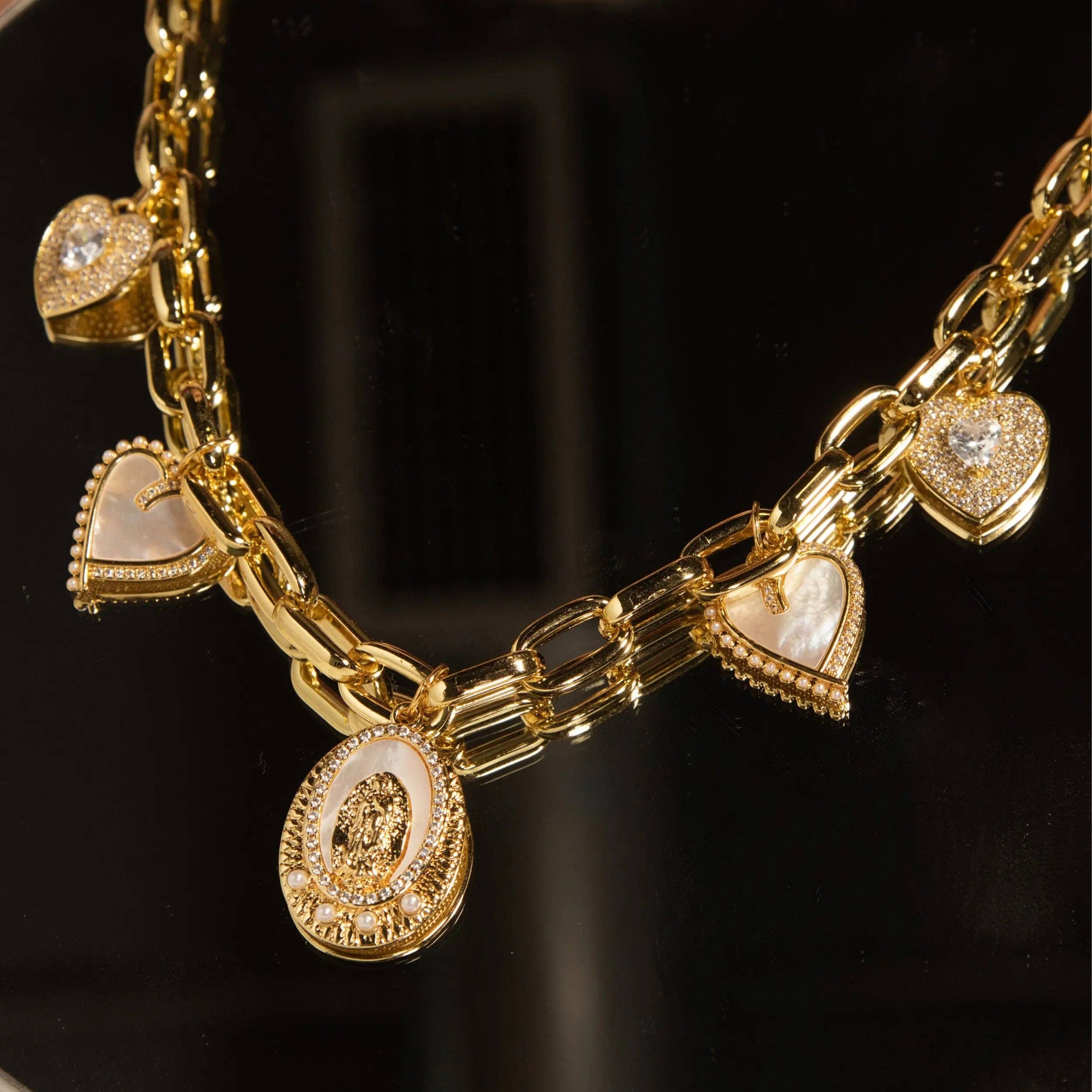 Beautiful Catholic Jewelry: Virgin Mary Hearts Charms Necklace