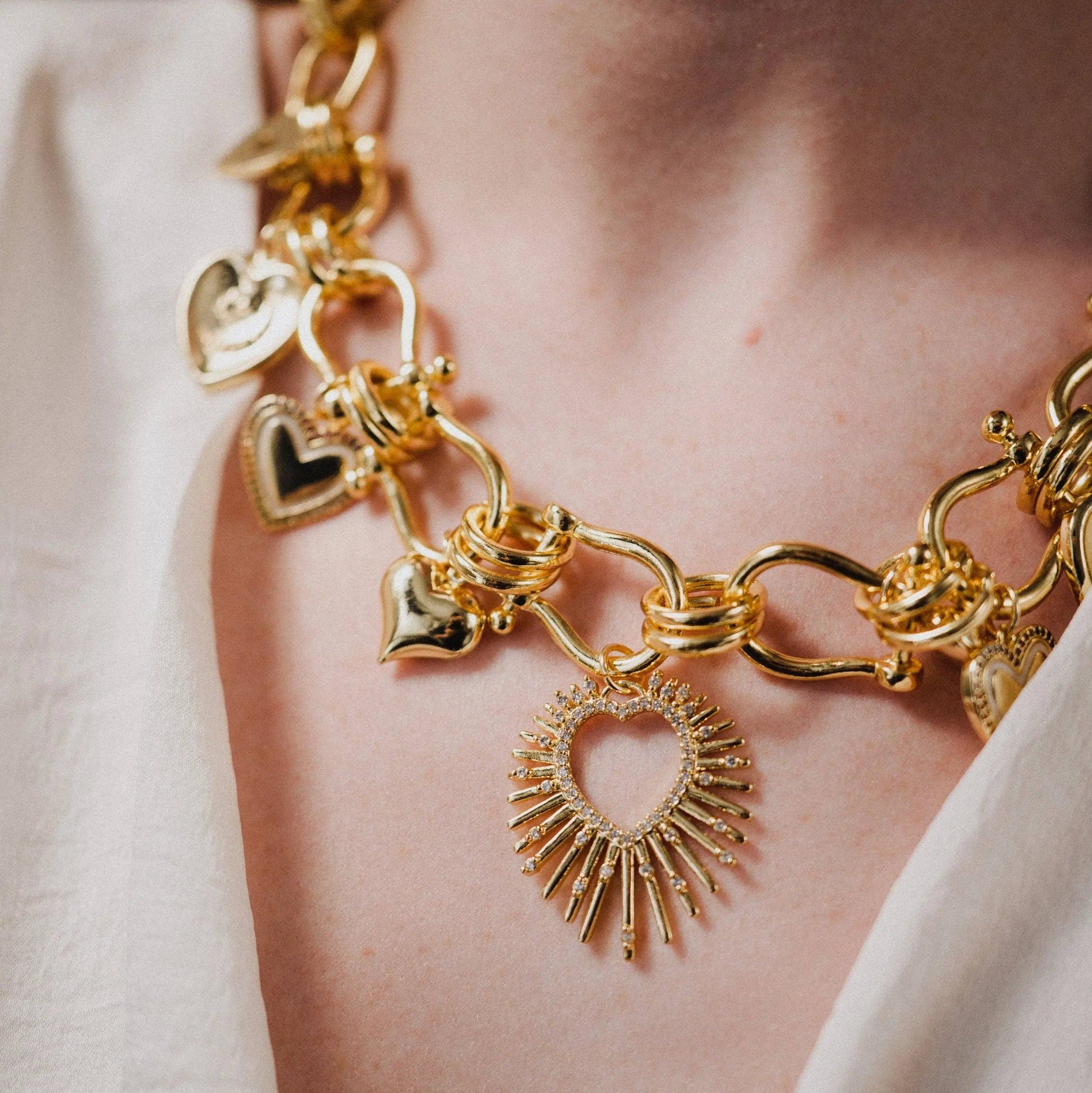 Collar de oro, colgantes de corazón, collar llamativo, regalo hecho a mano, regalo de aniversario