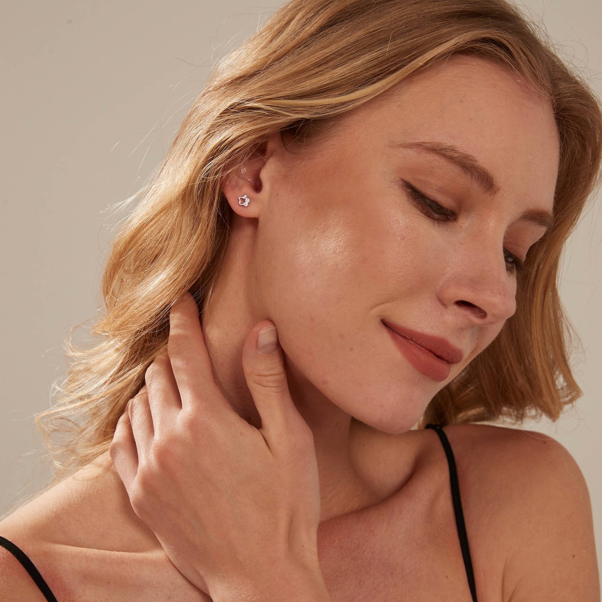 Dainty Gold Pet Dog Paw Stud Earrings in 925 Sterling Silver