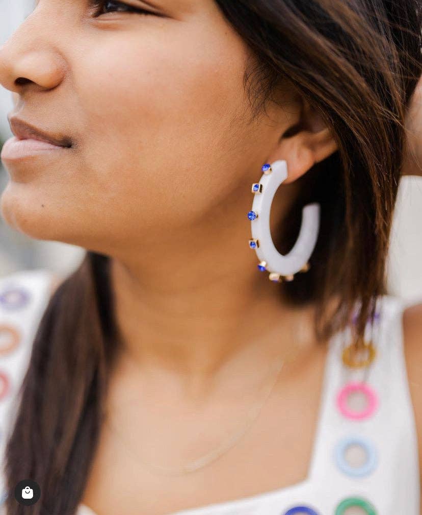 City Girl Jewel Hoop - White / Sapphire LARGE ONLY
