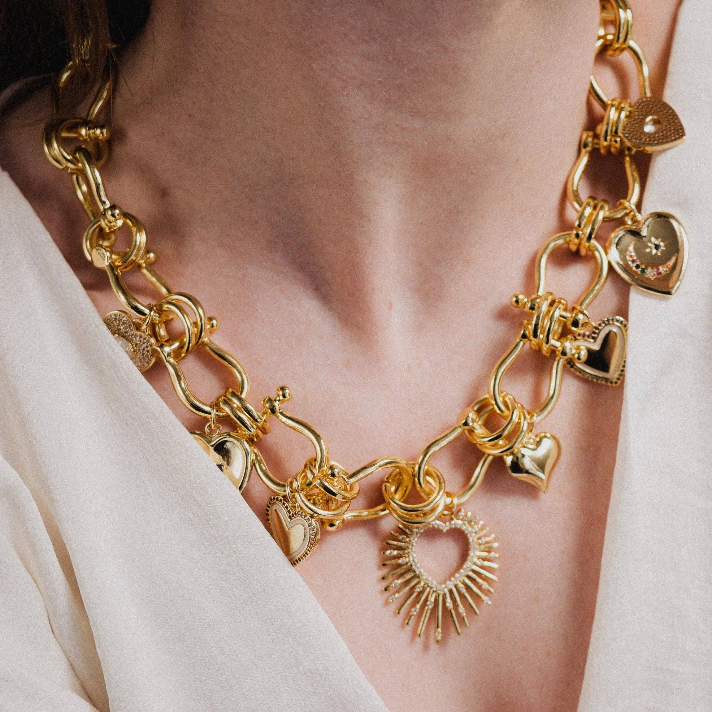 Collar de oro, colgantes de corazón, collar llamativo, regalo hecho a mano, regalo de aniversario