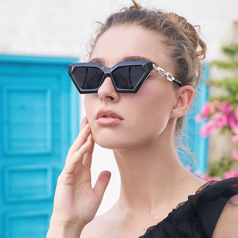 Cat-eye fashion chain small frame sunglasses