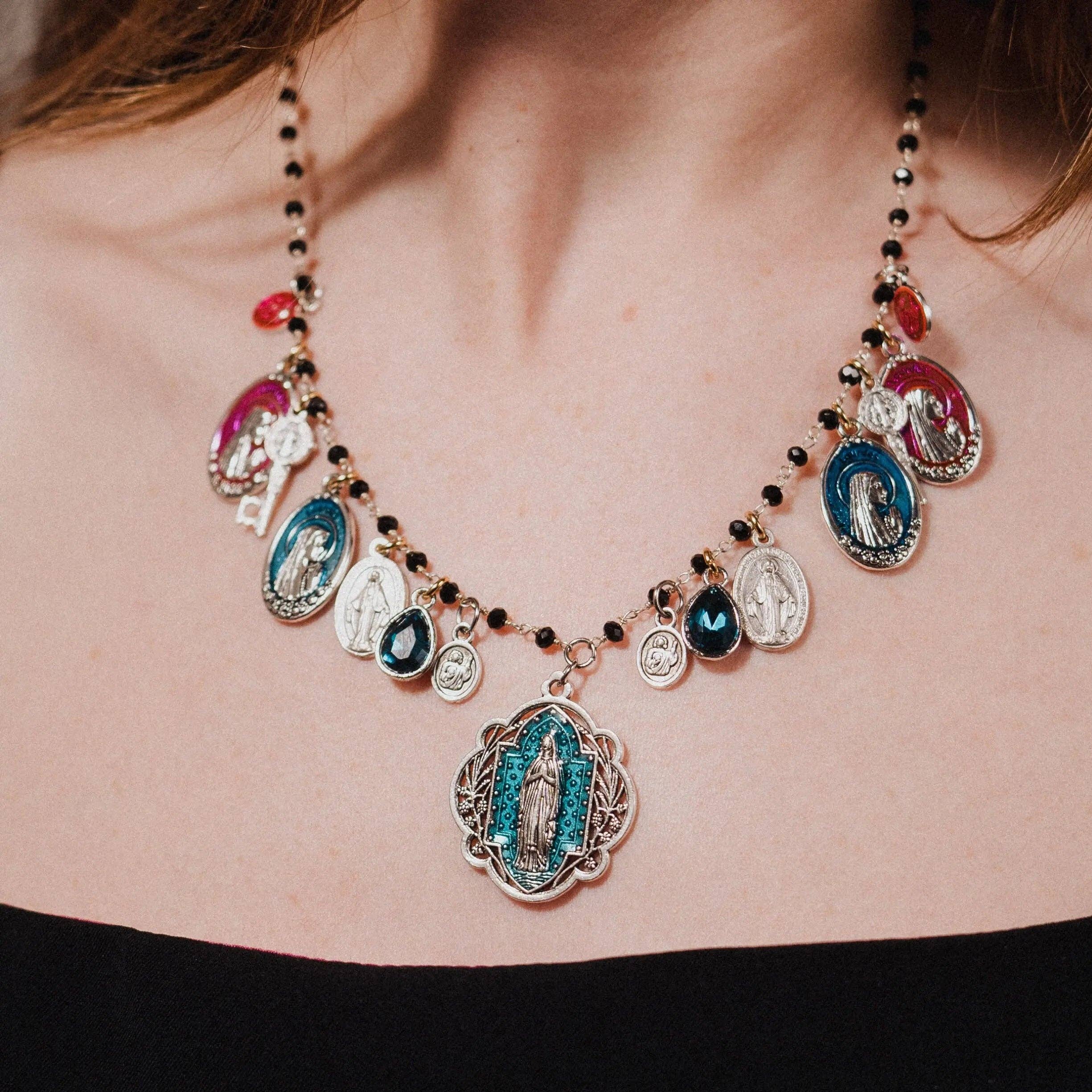 Virgin of Lourdes Necklace, Catholic Jewelry, Miraculous Medals