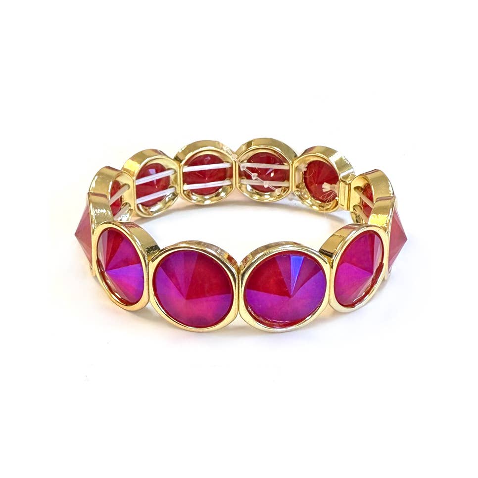 High Quality Crystal Glass Color Framed Stretch Bracelet