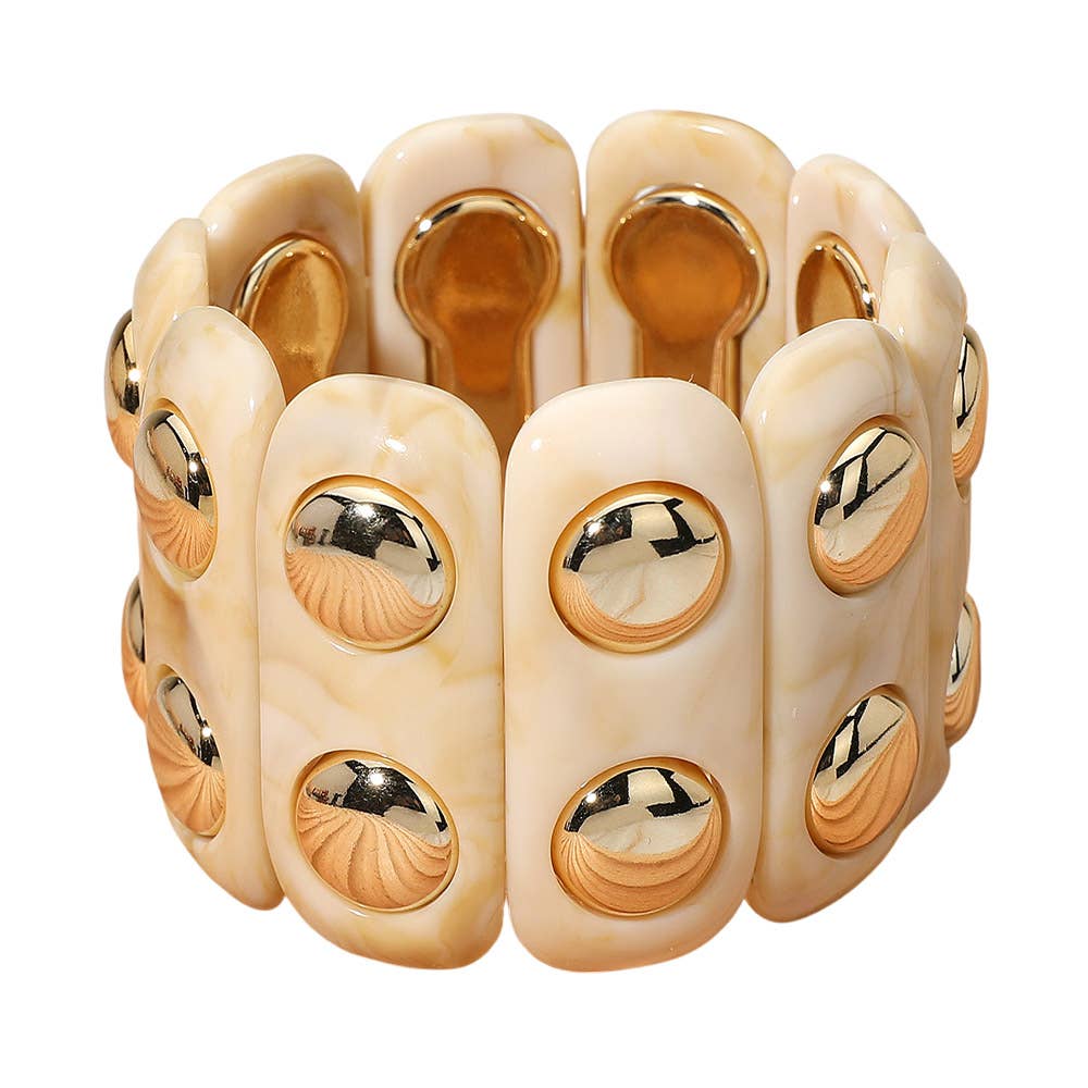Chunky Wide Marbled Resin Dome Stretch Bracelet