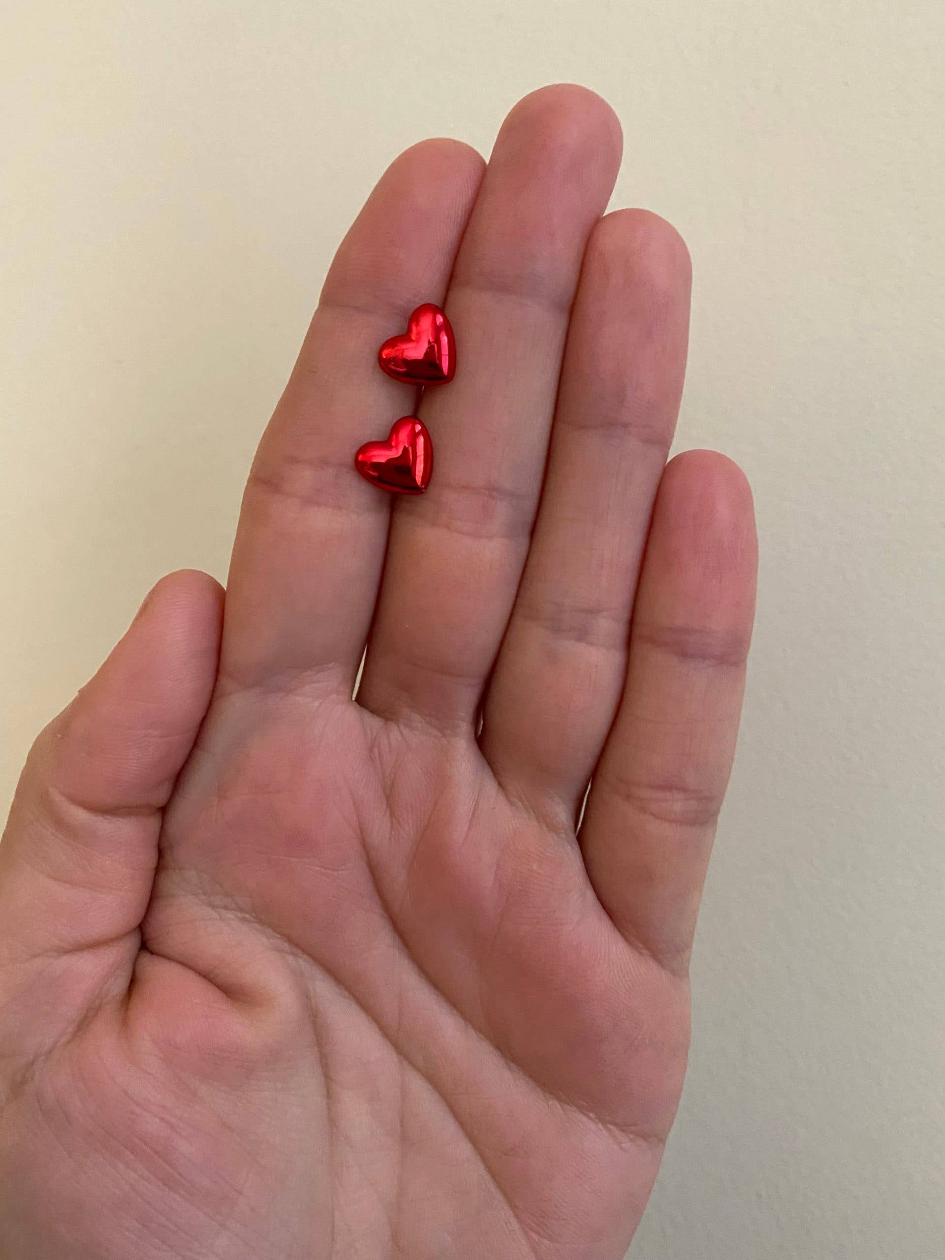 Red “Sticker” Heart Stud Earrings