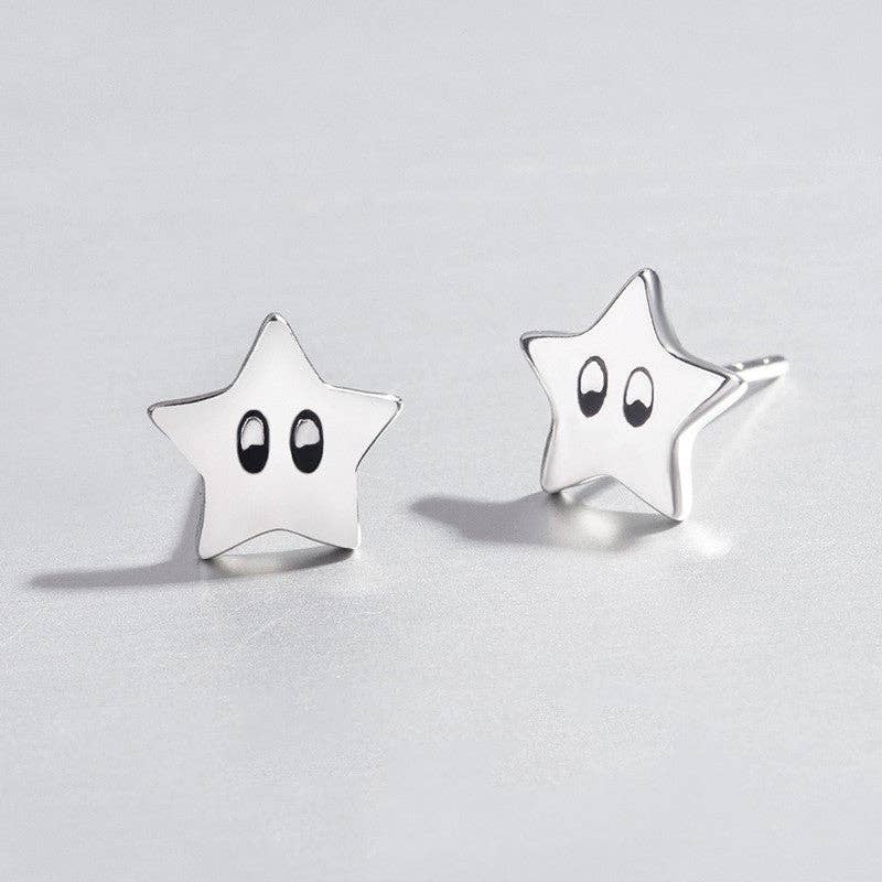 Dainty Cute Star Eyes Stud Earrings in 925 Sterling Silver