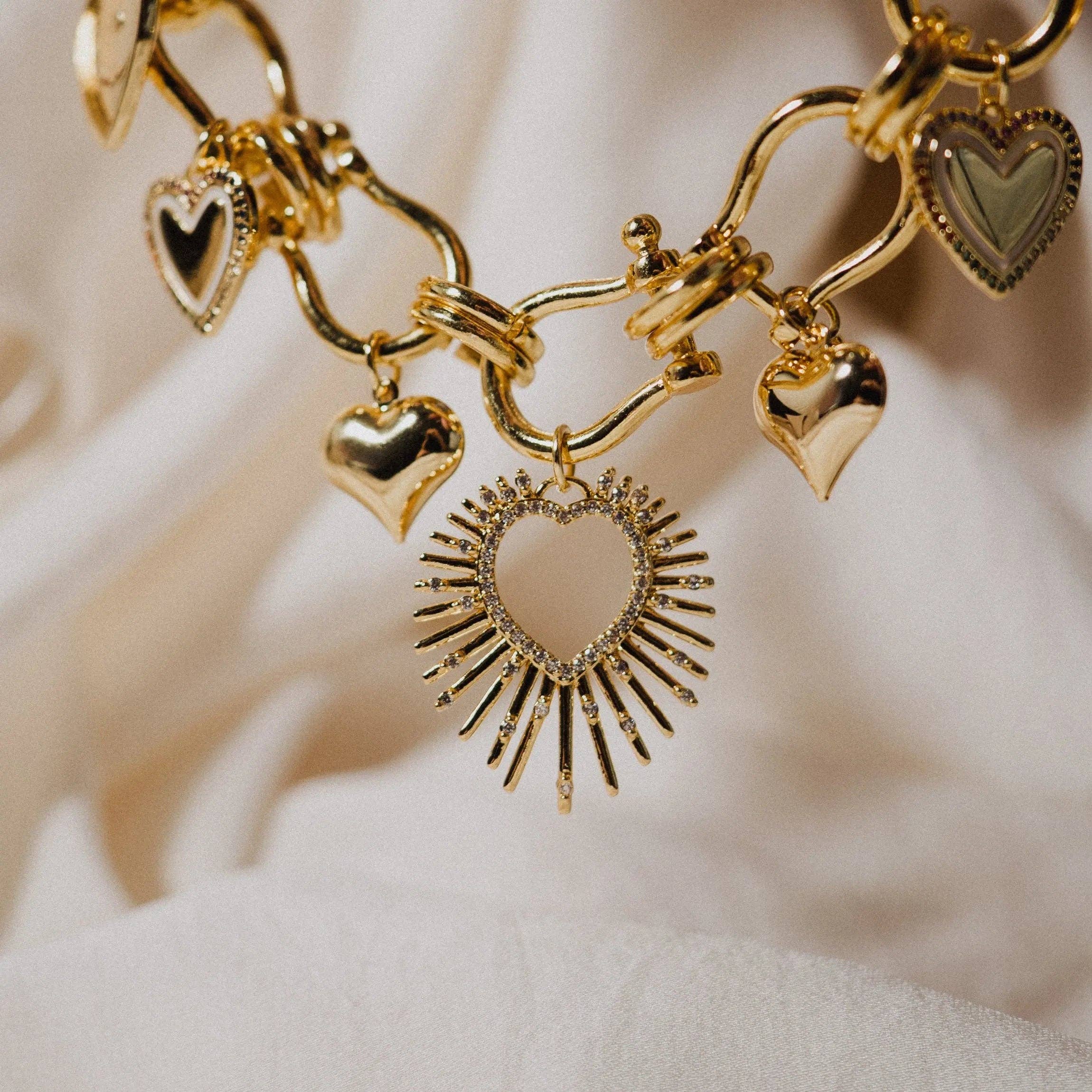 Collar de oro, colgantes de corazón, collar llamativo, regalo hecho a mano, regalo de aniversario