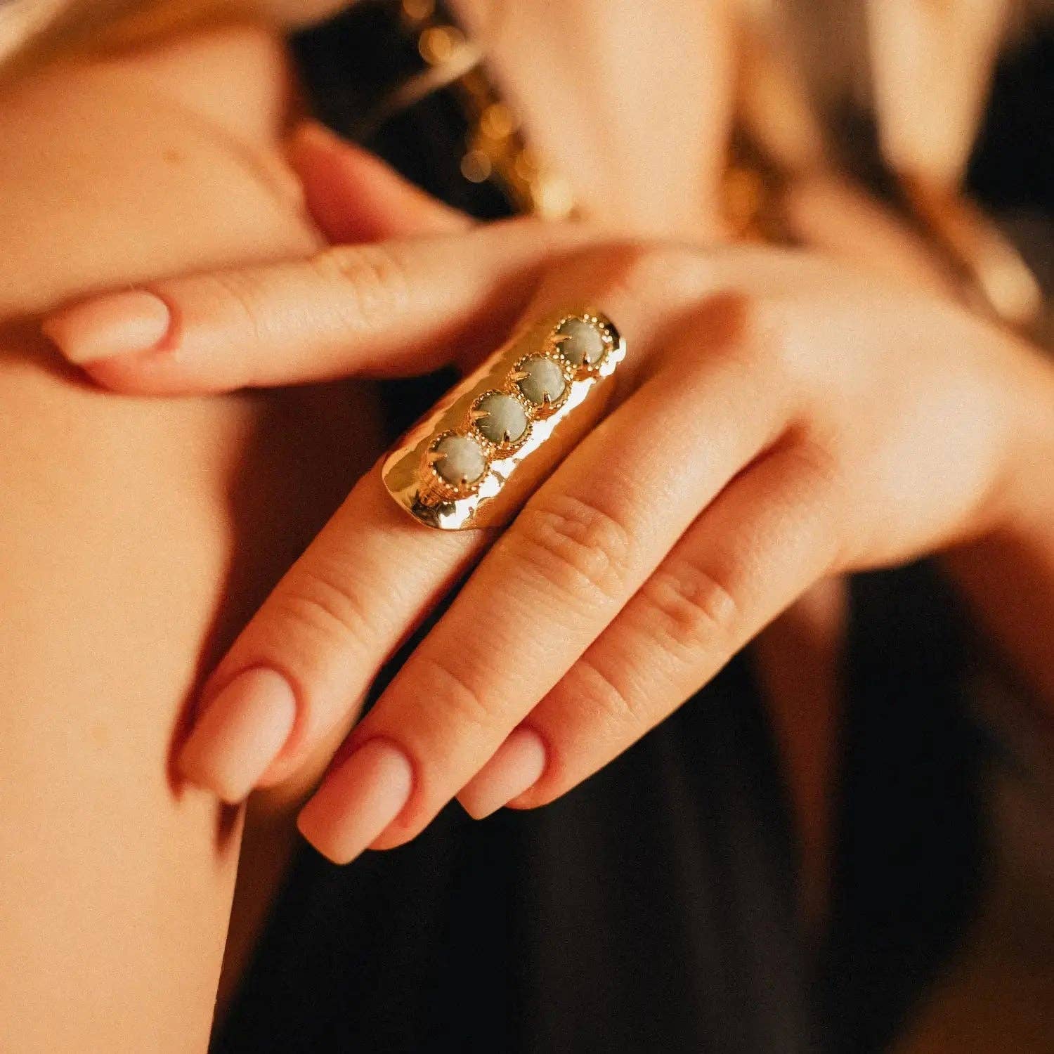Chunky Ring with Real Stones | 18k Gold Plated