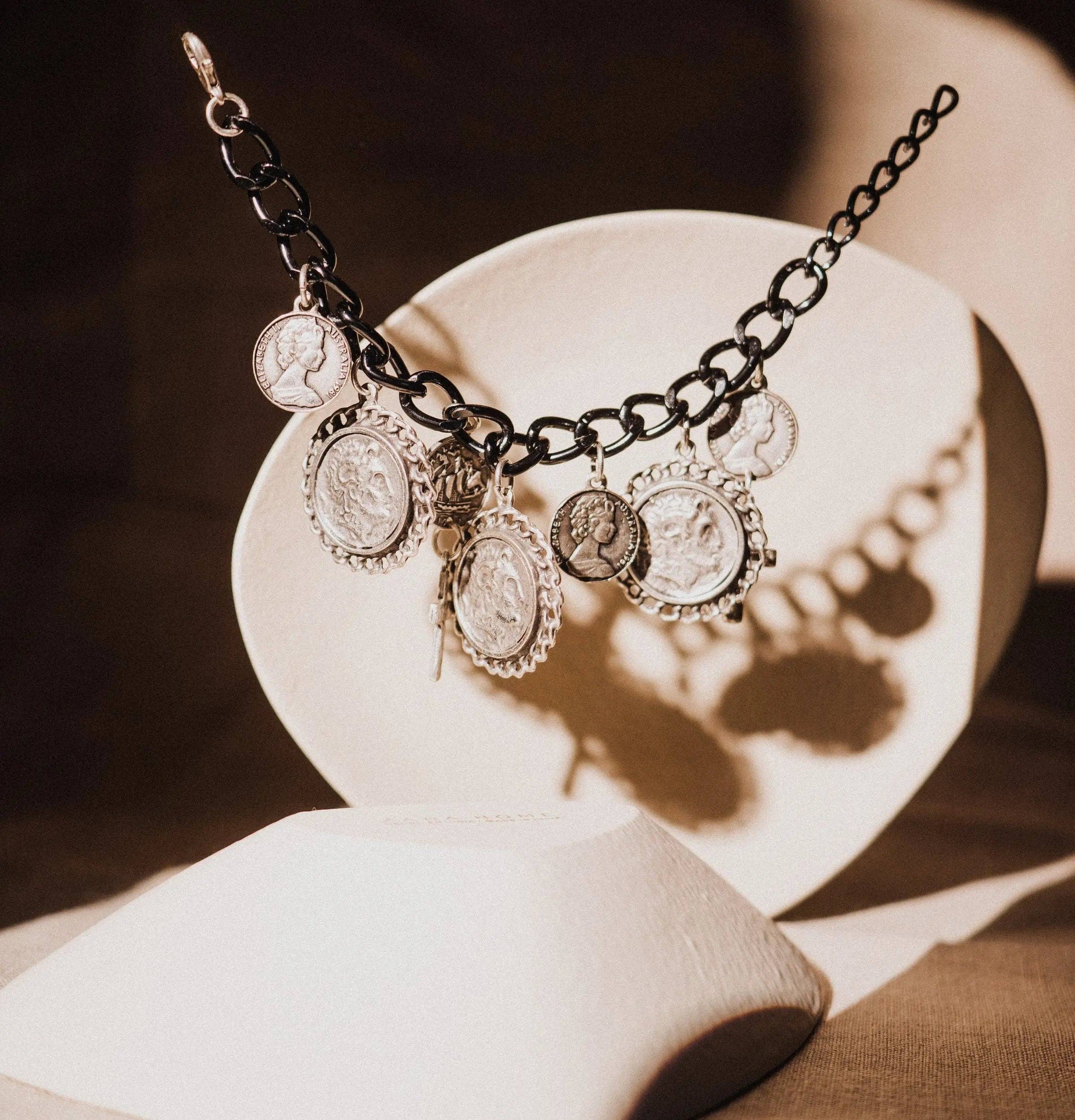 Coin and Cross Necklace, Maximalist Jewelry