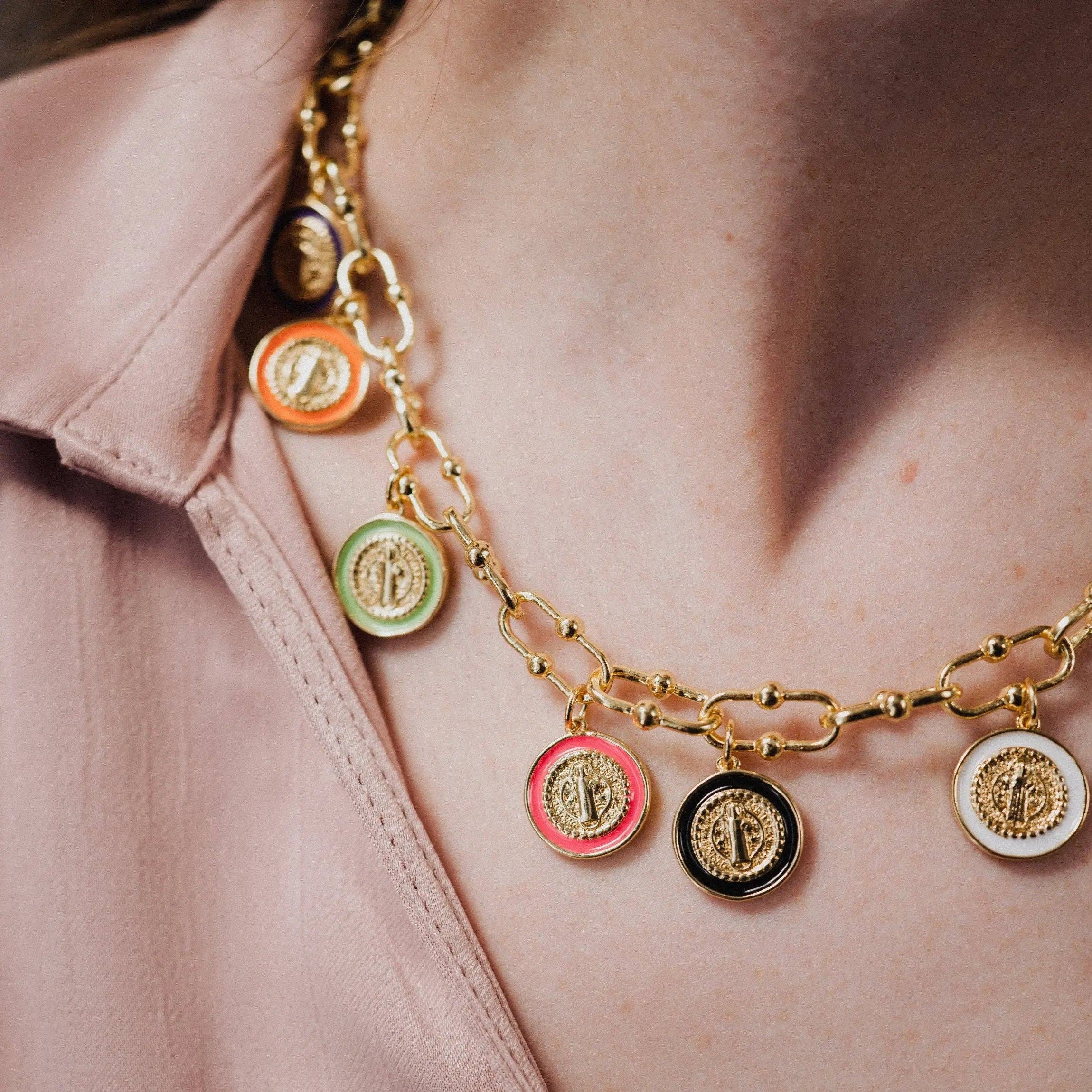 Catholic Necklace, Necklace with Colorful Charms