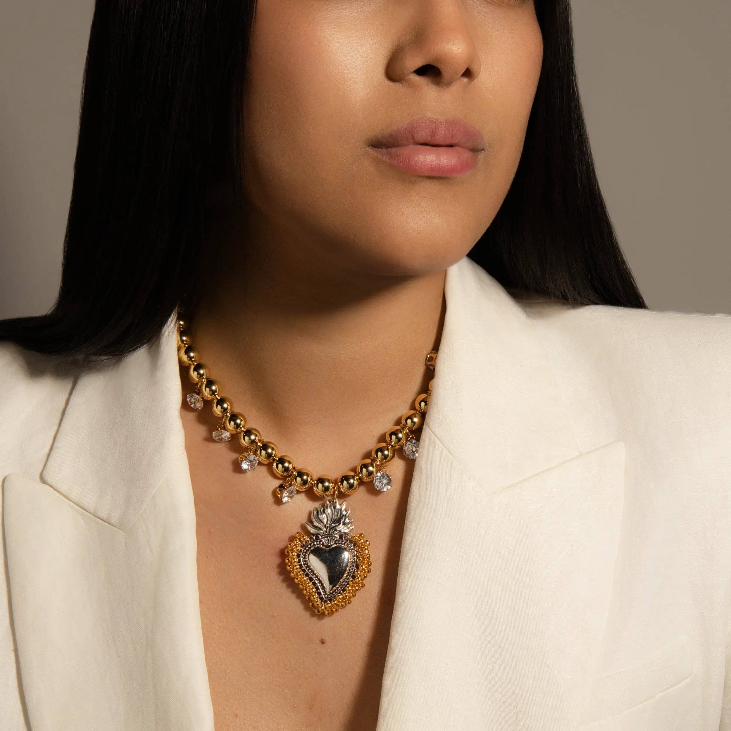 Elegant Golden Heart Ex-voto Necklace