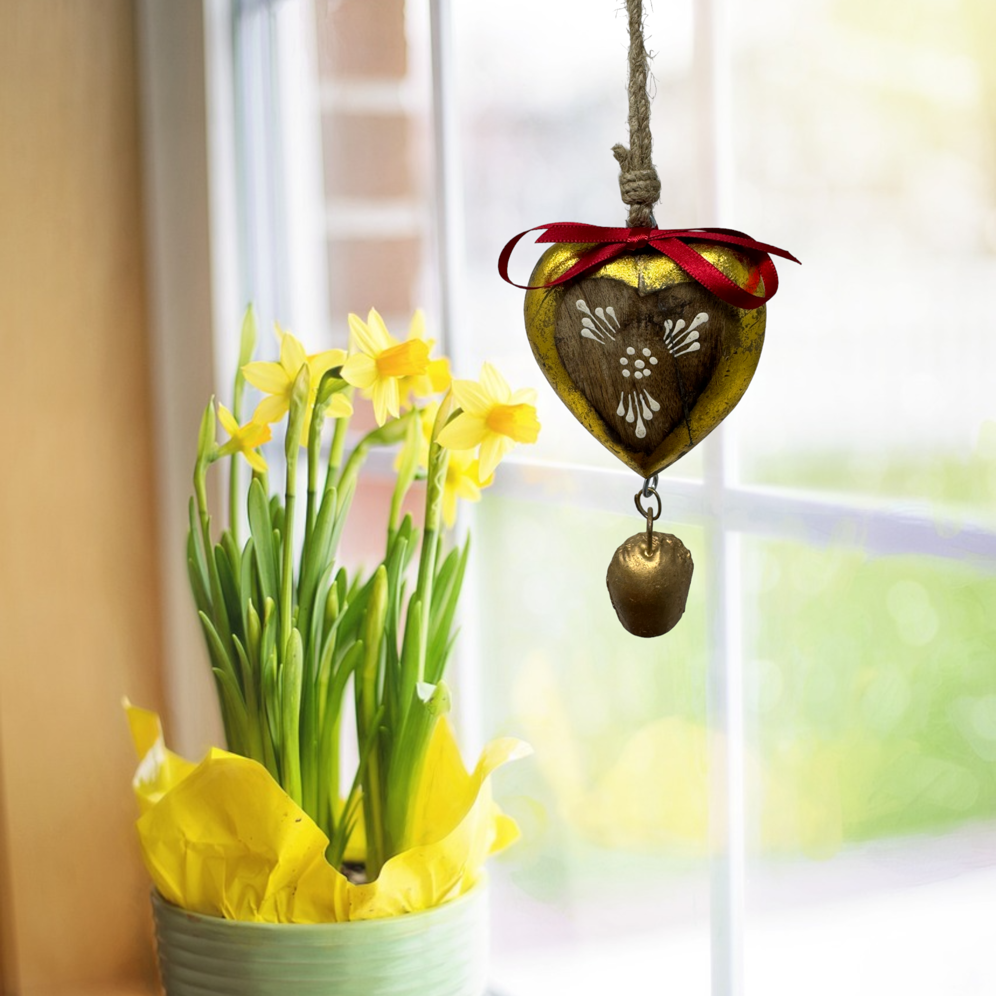 Set of 3 Solid Mango Wood Godiva Hearts Love Bells