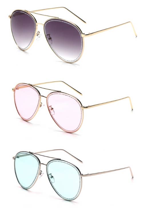 Classic Fashion Tinted Glitter Women Aviator Sunglasses