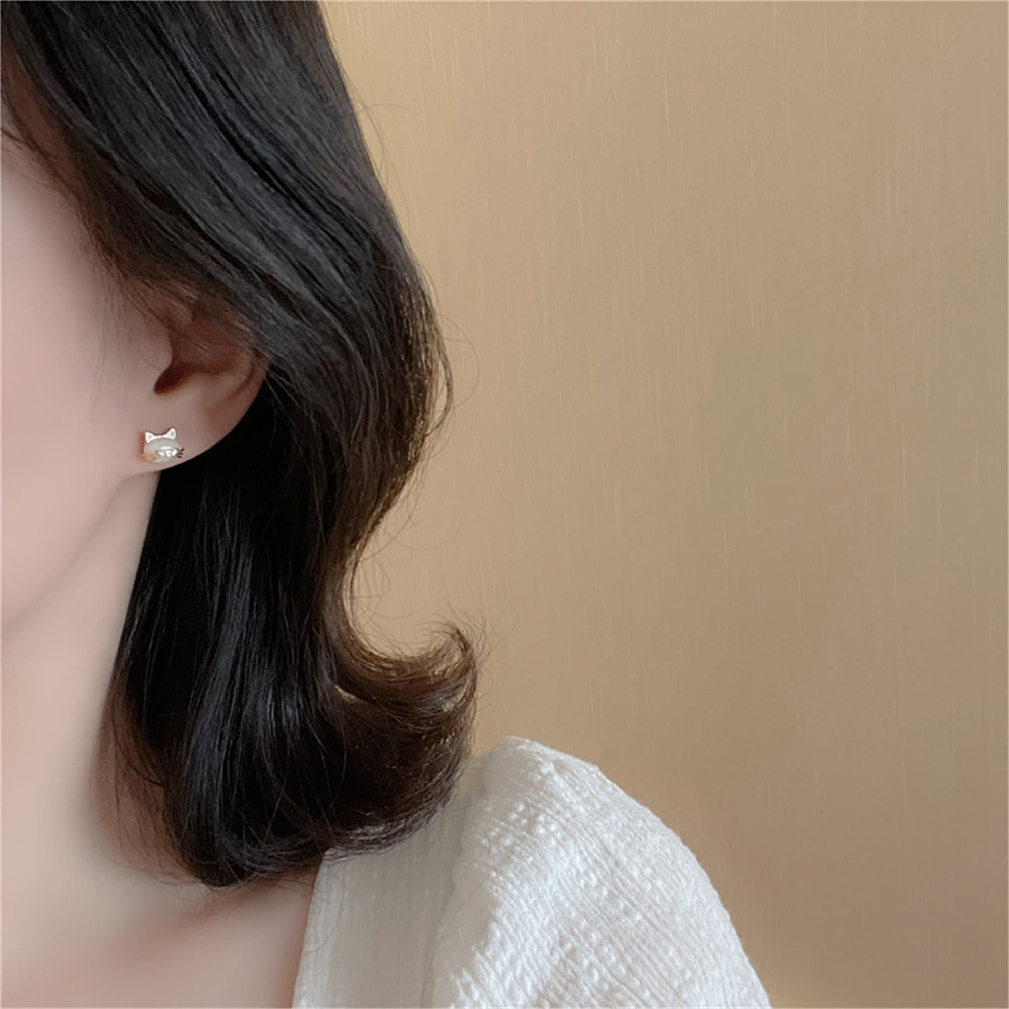 Cute Mini Opal Cat Stud Earrings in 925 Sterling Silver