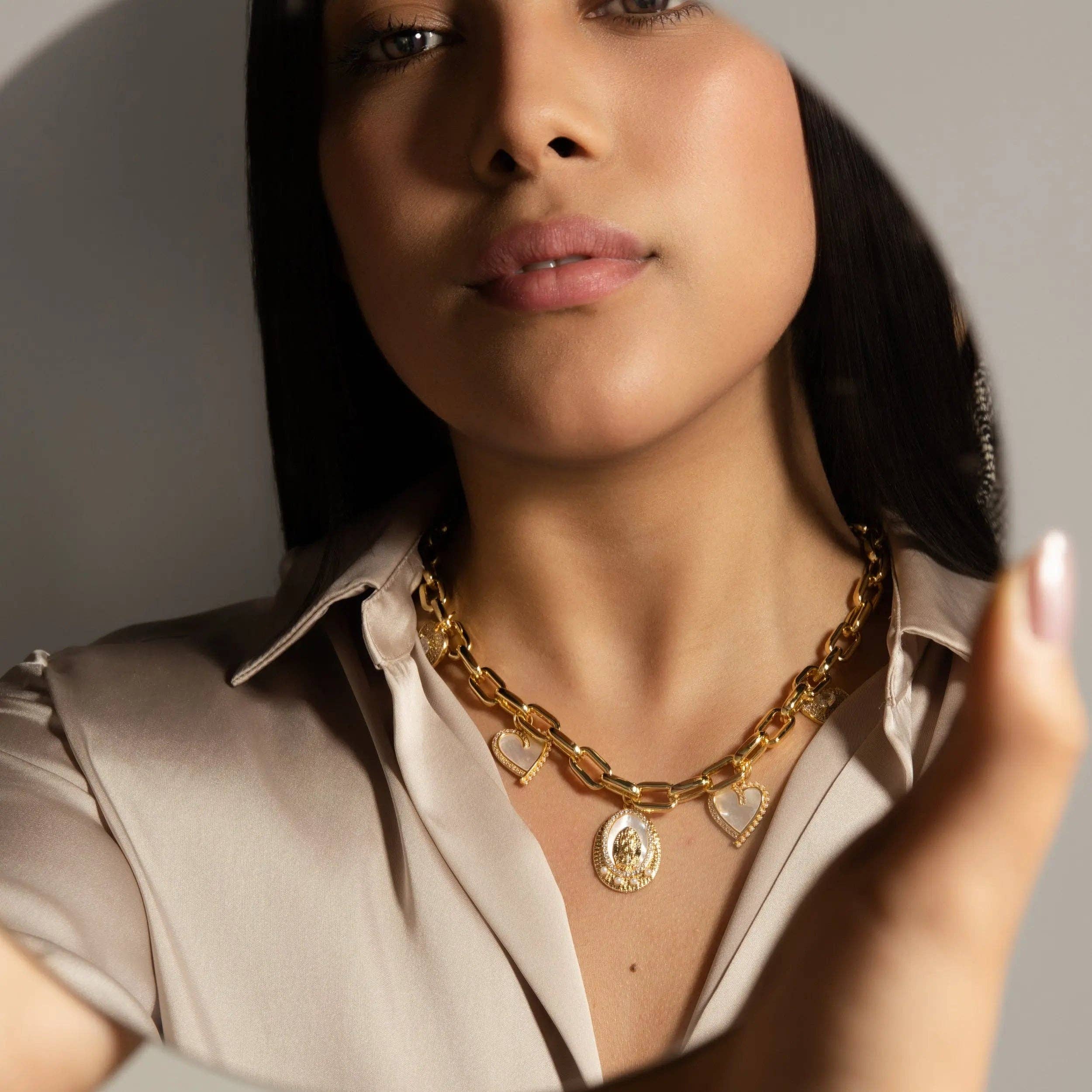 Beautiful Catholic Jewelry: Virgin Mary Hearts Charms Necklace