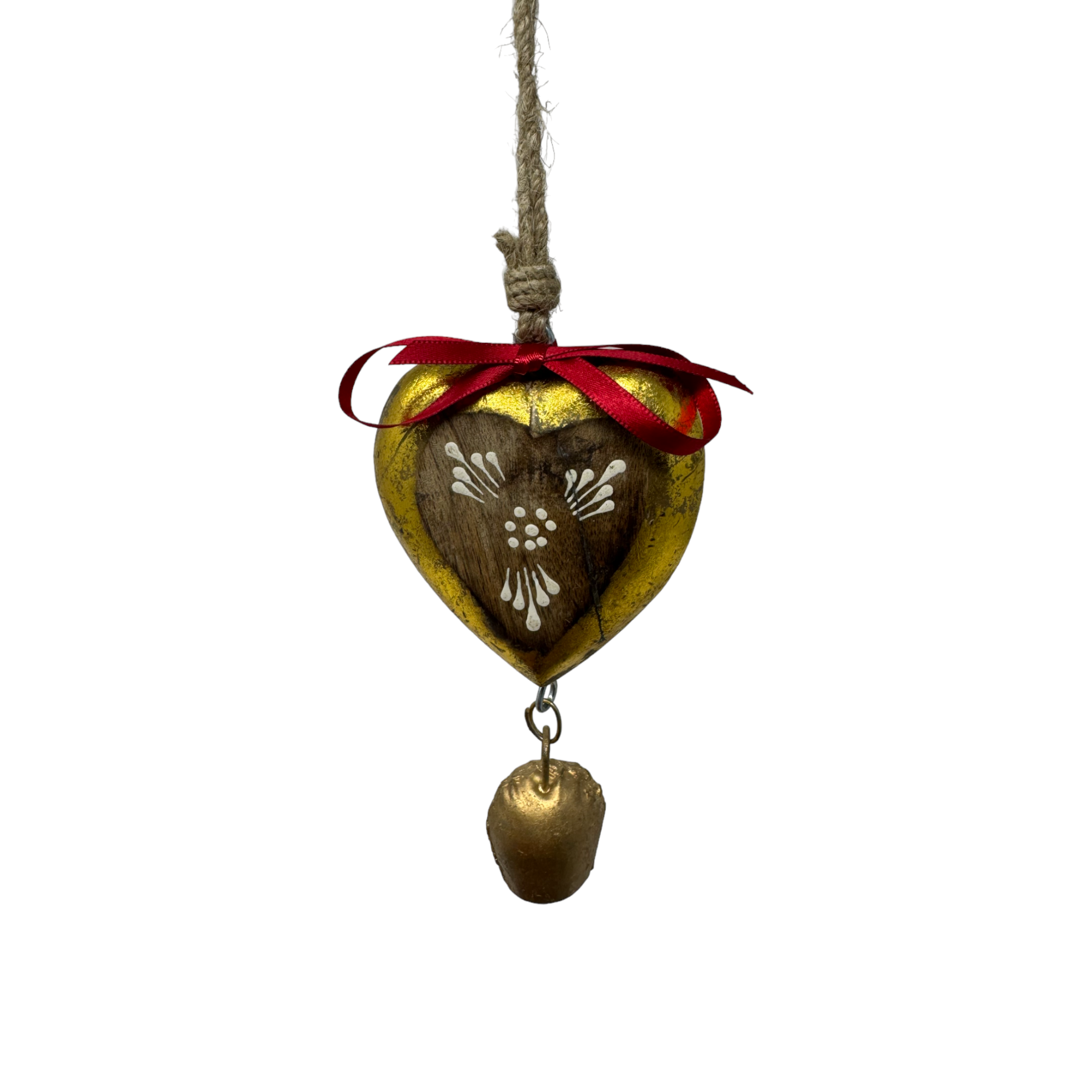 Set of 3 Solid Mango Wood Godiva Hearts Love Bells