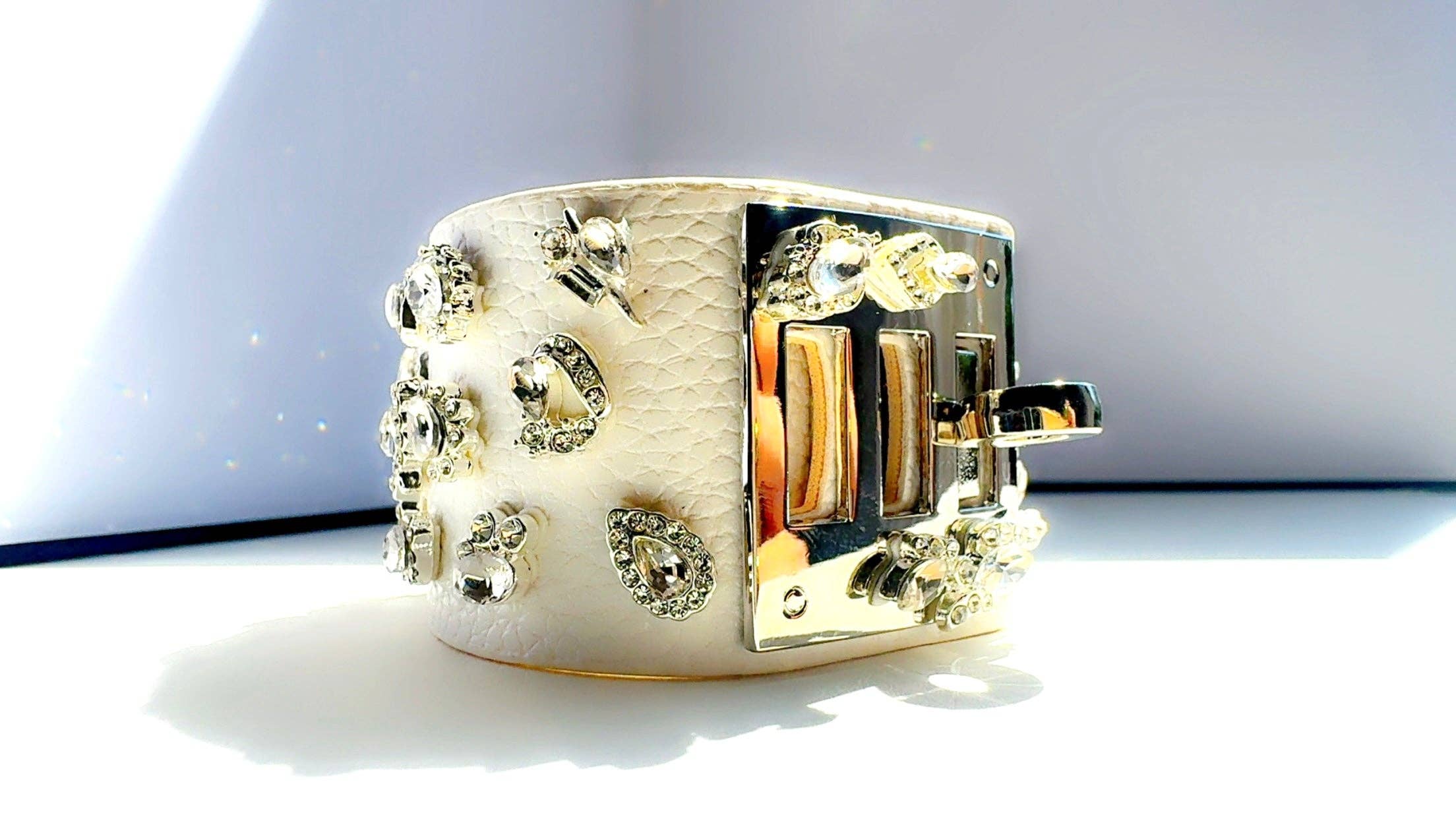 White and Silver Leather Cuff