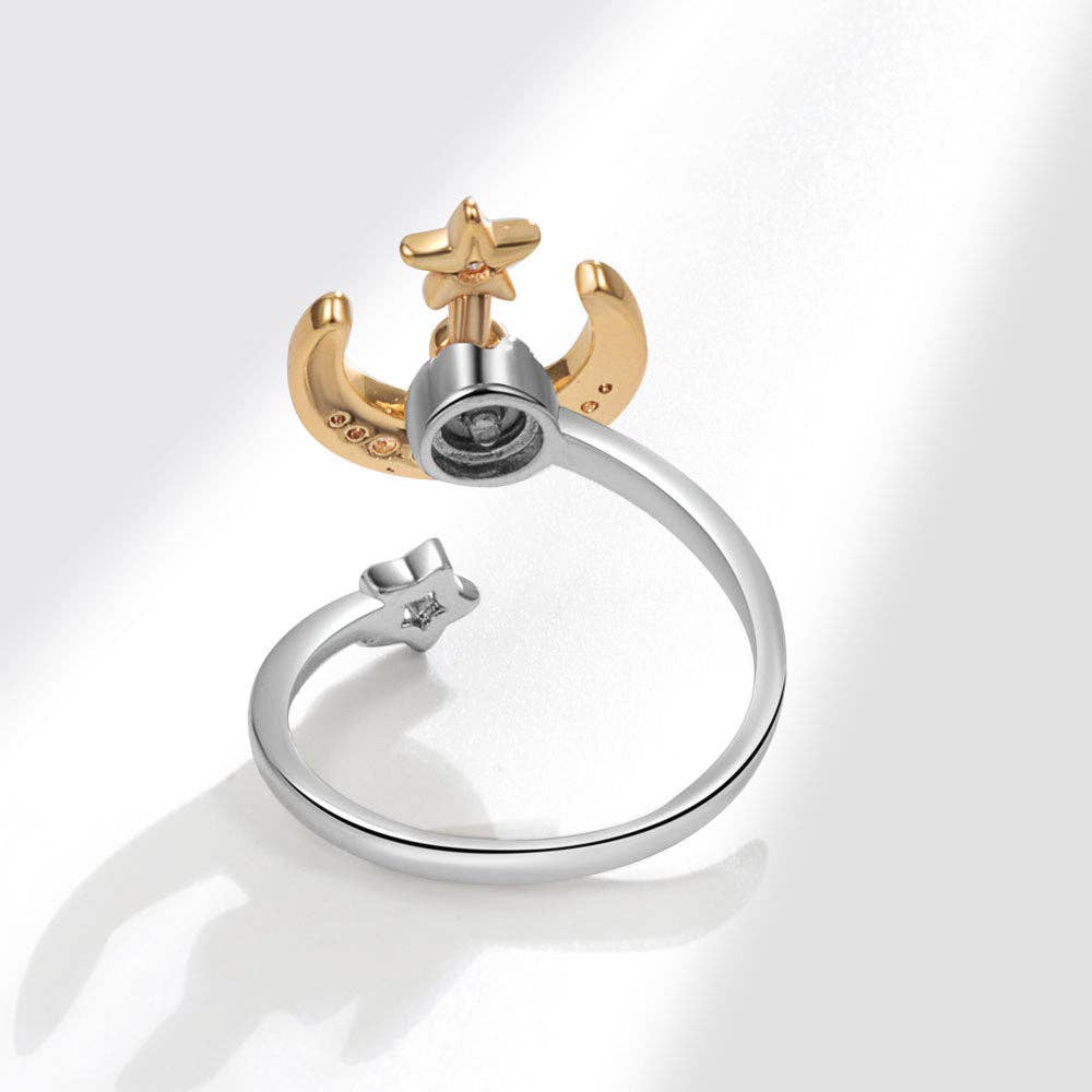 Moon Star Anxiety Fidget Spinner Ring in Solid Copper