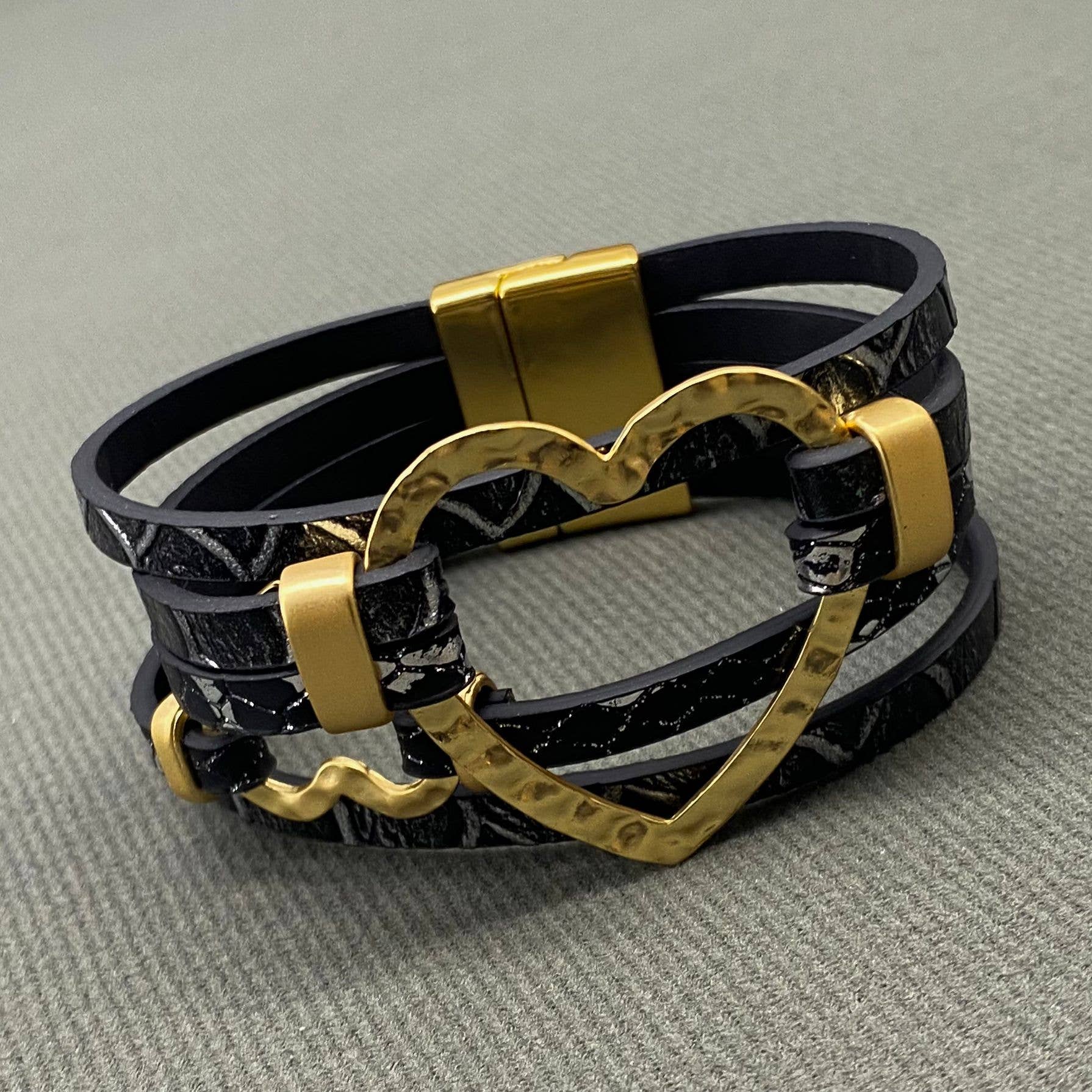 Double Heart Multi-layer Leather Magnetic Bracelet - LB