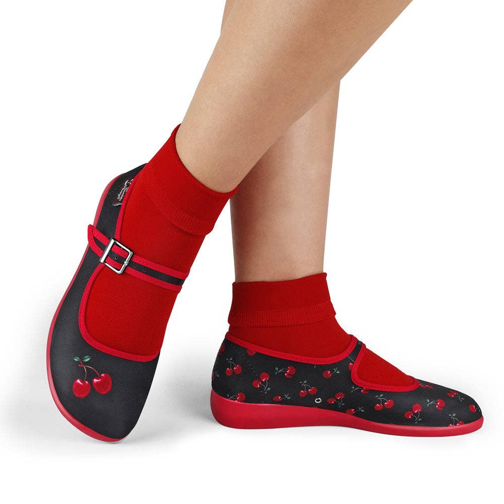 Chocolaticas® Cherry Black Women’s Mary Jane Flat Shoes-Final Sale-No Returns