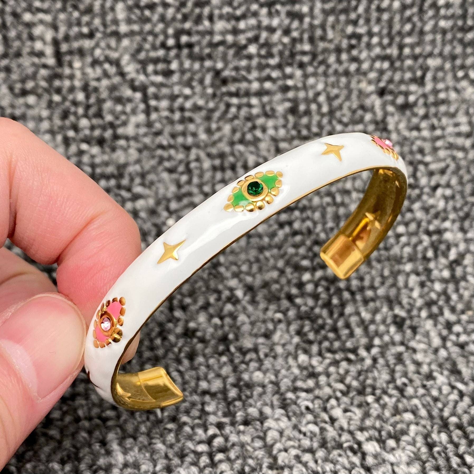 Colored Enamel Evil Eye 18K Gold Plated SS Cuff Bagnle - FGS