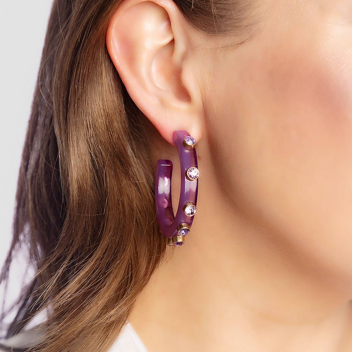 Renee Resin and Rhinestone Hoop Earrings