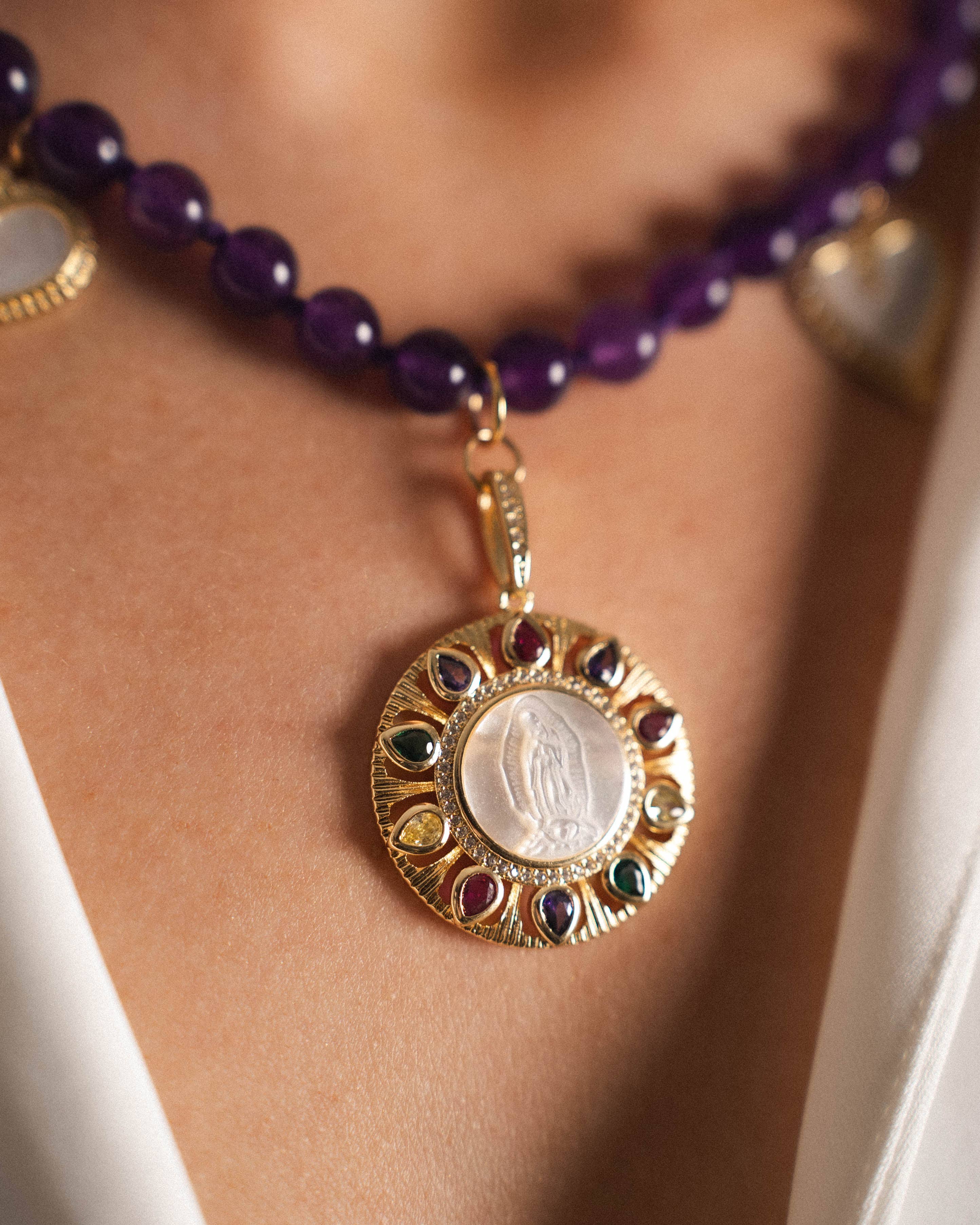 Mother of Pearl and Agate Virgin Necklace