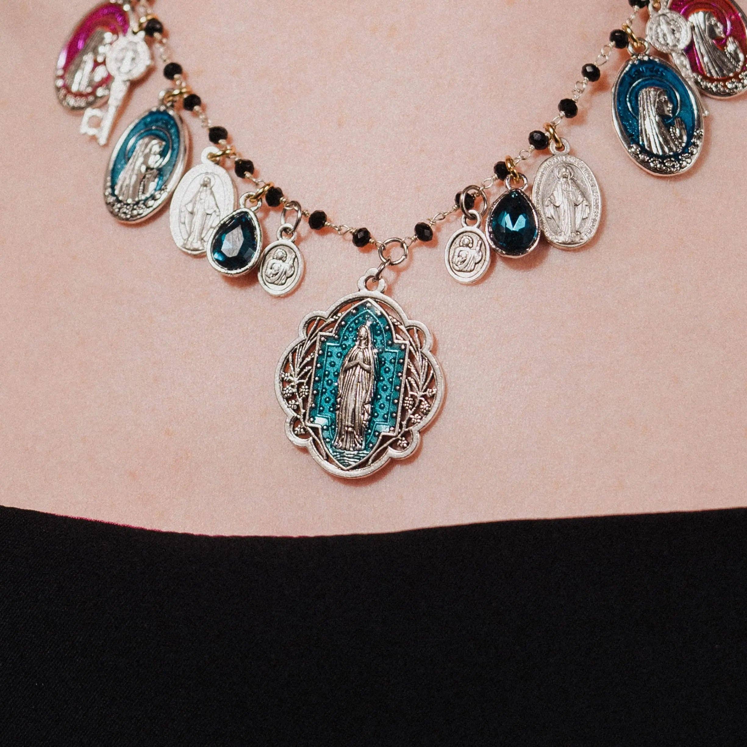 Virgin of Lourdes Necklace, Catholic Jewelry, Miraculous Medals