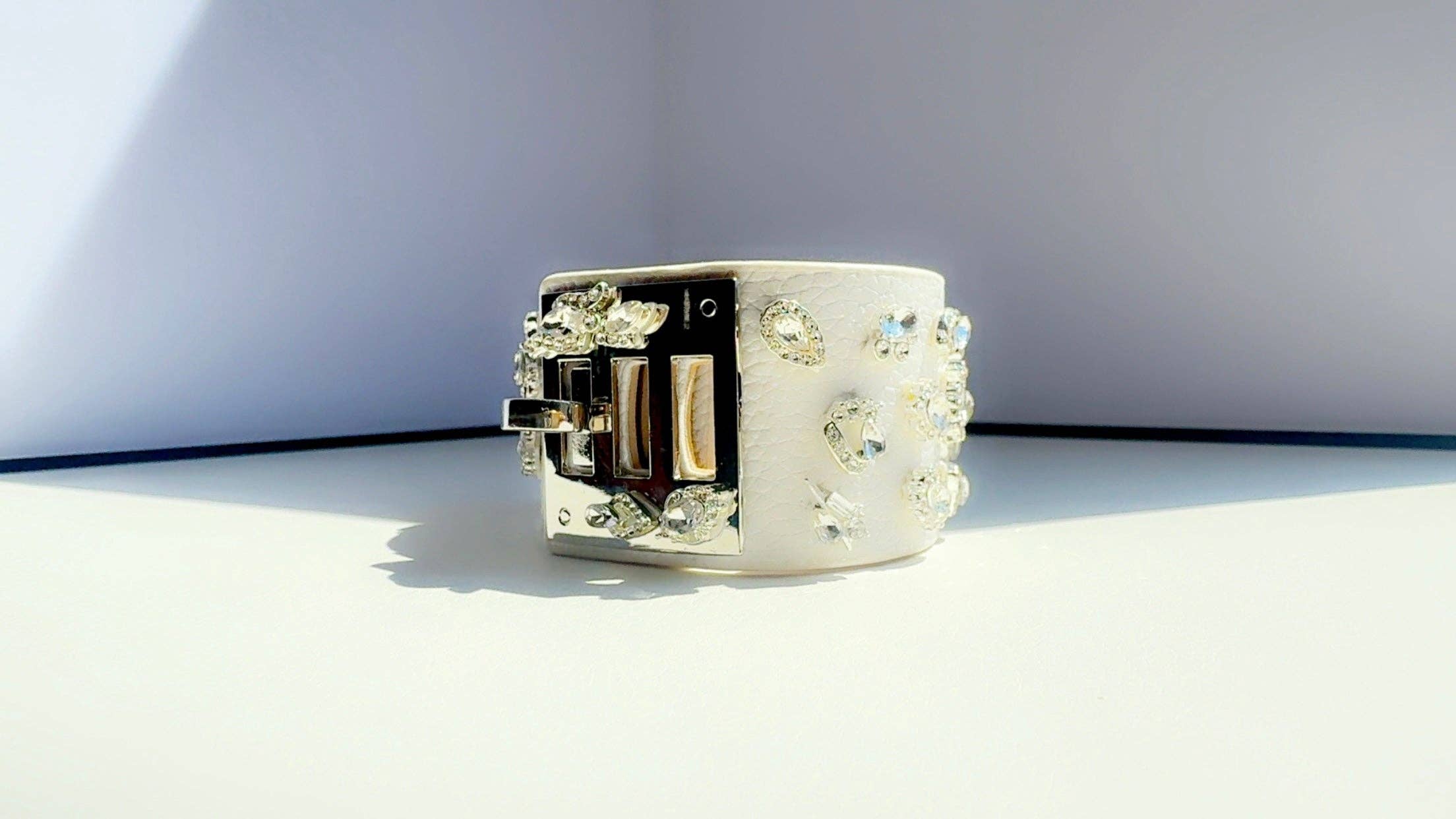 White and Silver Leather Cuff