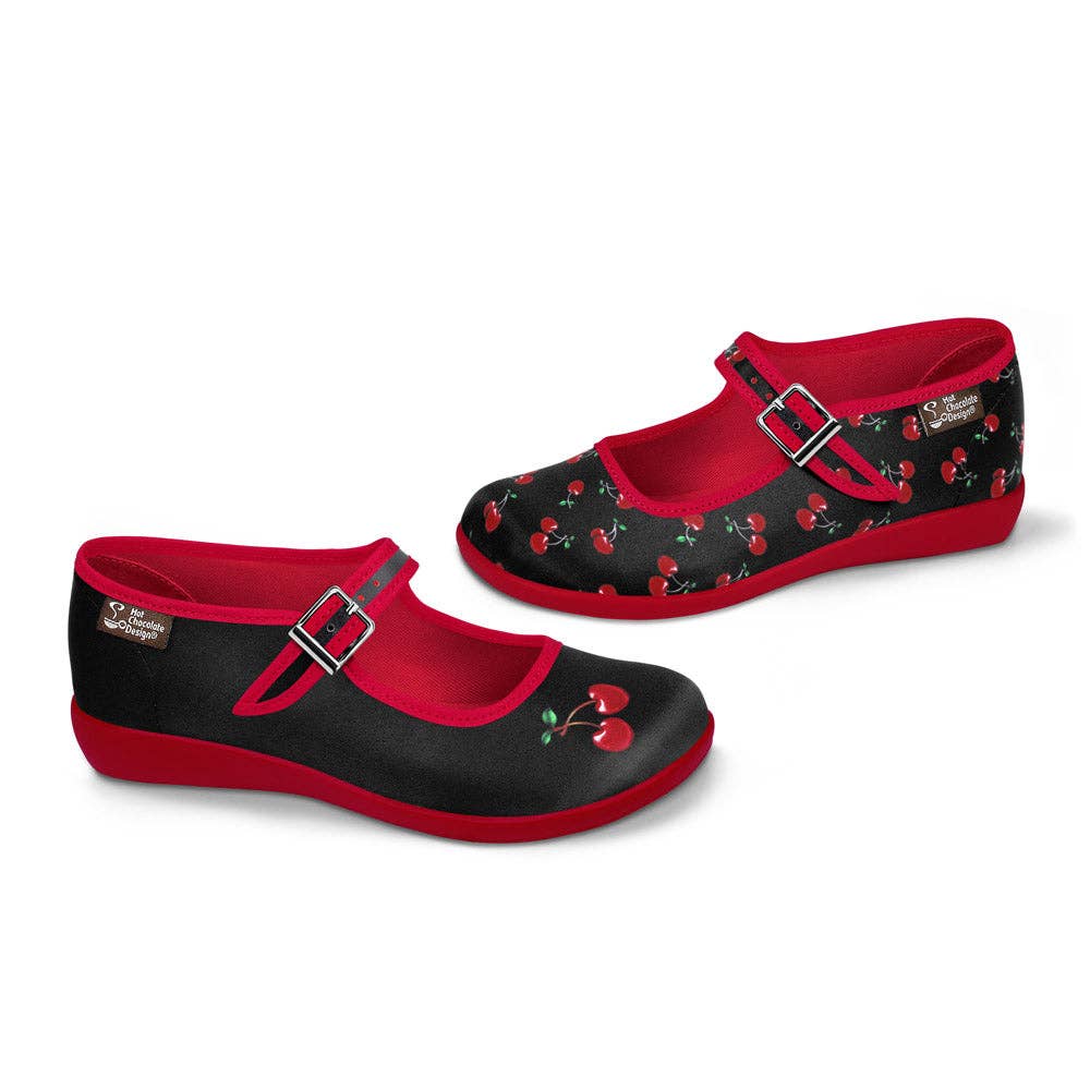 Chocolaticas® Cherry Black Women’s Mary Jane Flat Shoes-Final Sale-No Returns