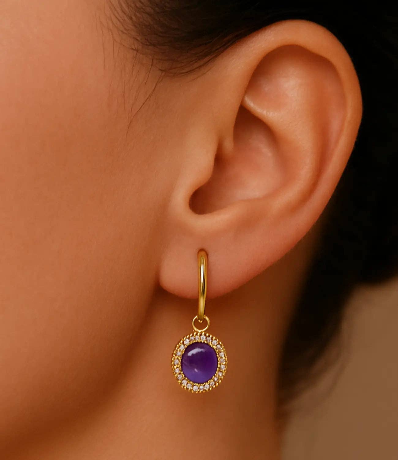 18-karat gold-plated amethyst drop earrings